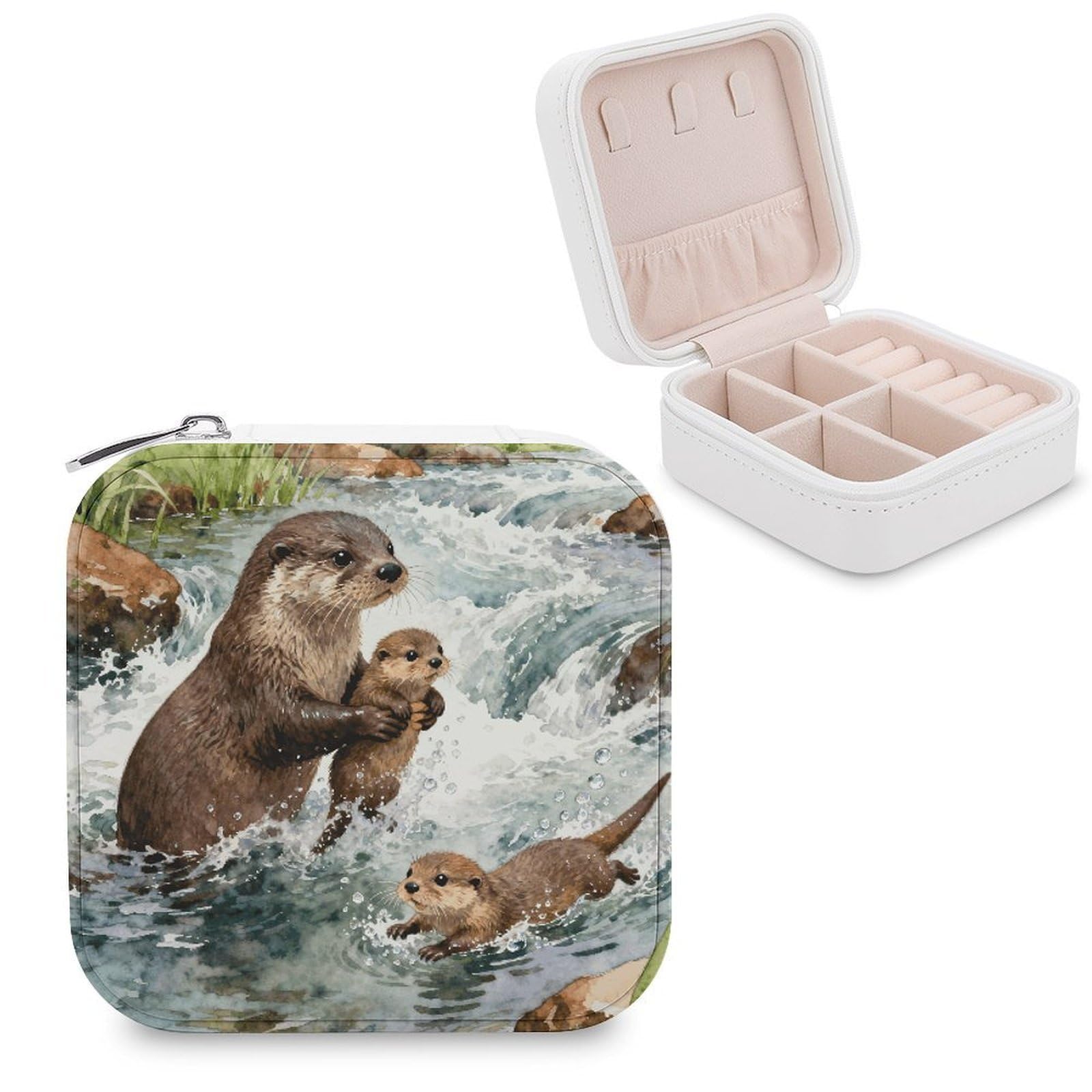 FekiLoot Otter Jewelry Box Exquisite Jewelry Organizer Silver Gold Trinket Storage Case Multi Compartments Cute Earrings Ring Necklace Holder For Woman Household Gift