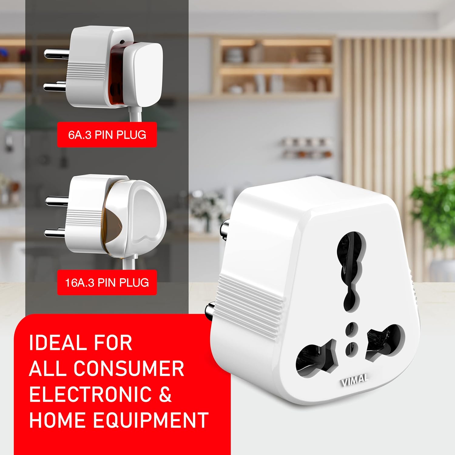 Vimal - Digic 6amp to 16amp 3 Pin Universal Conversion Plug,Pack of 2Pcs,White 3 71MQTTBIVmL. SL1500