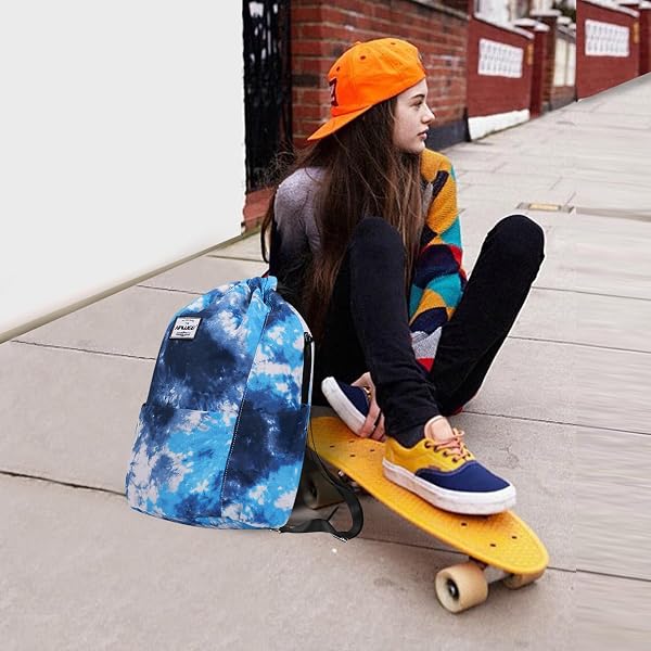 Impermeable Casual Mochila con Cordón Grande Deporte Bolso de Gimnasia Mochila de Cuerda Unisex para Mujer Hombre Vida Cotidiana Aire Libre Yoga Escuela Playa Nadar - 5