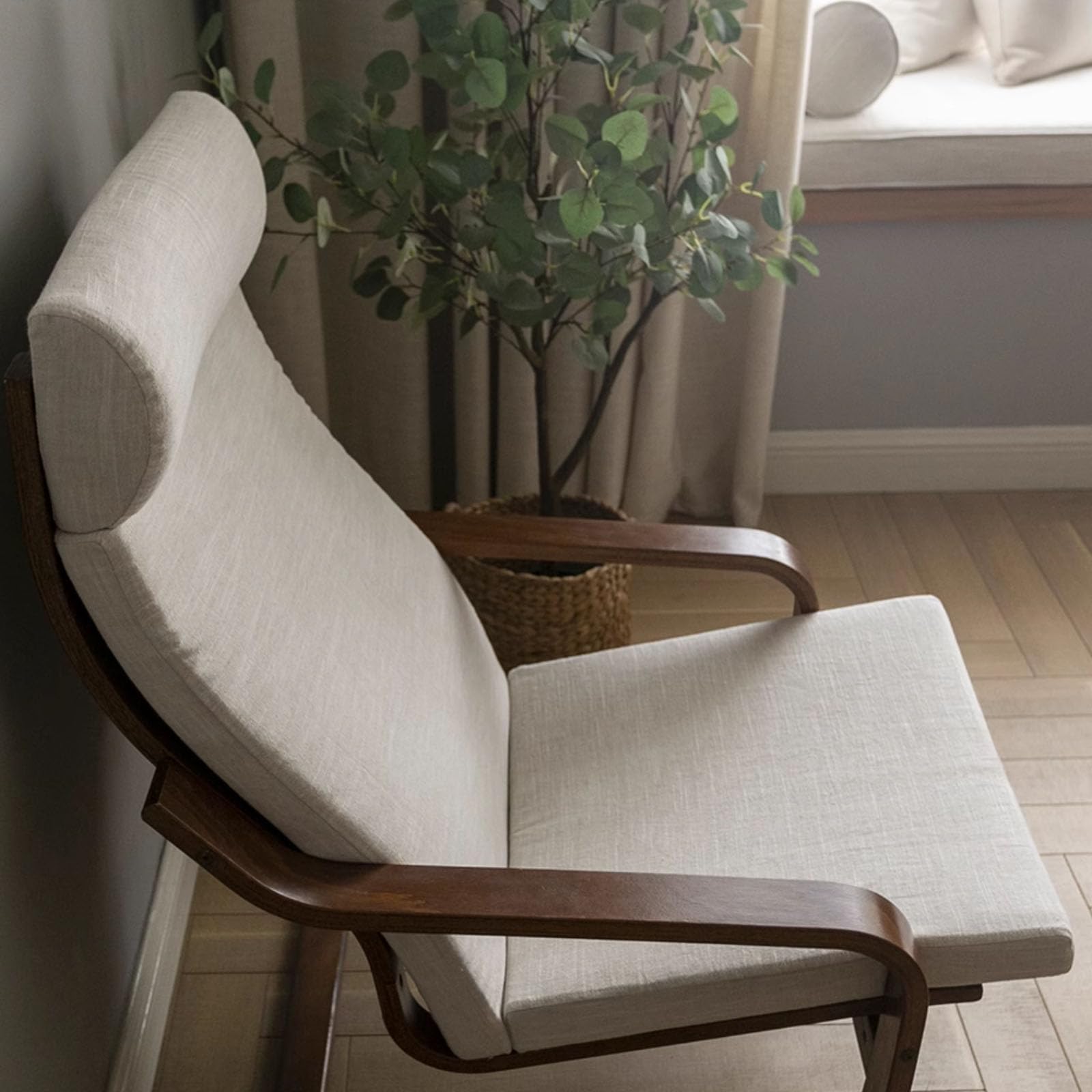 Cuscino per sedia Poang, moderno cuscino per poltrona con fodera sfoderabile, cuscino per poltrona multicolore, fodera per sedia in cotone e lino/poliestere,Beige