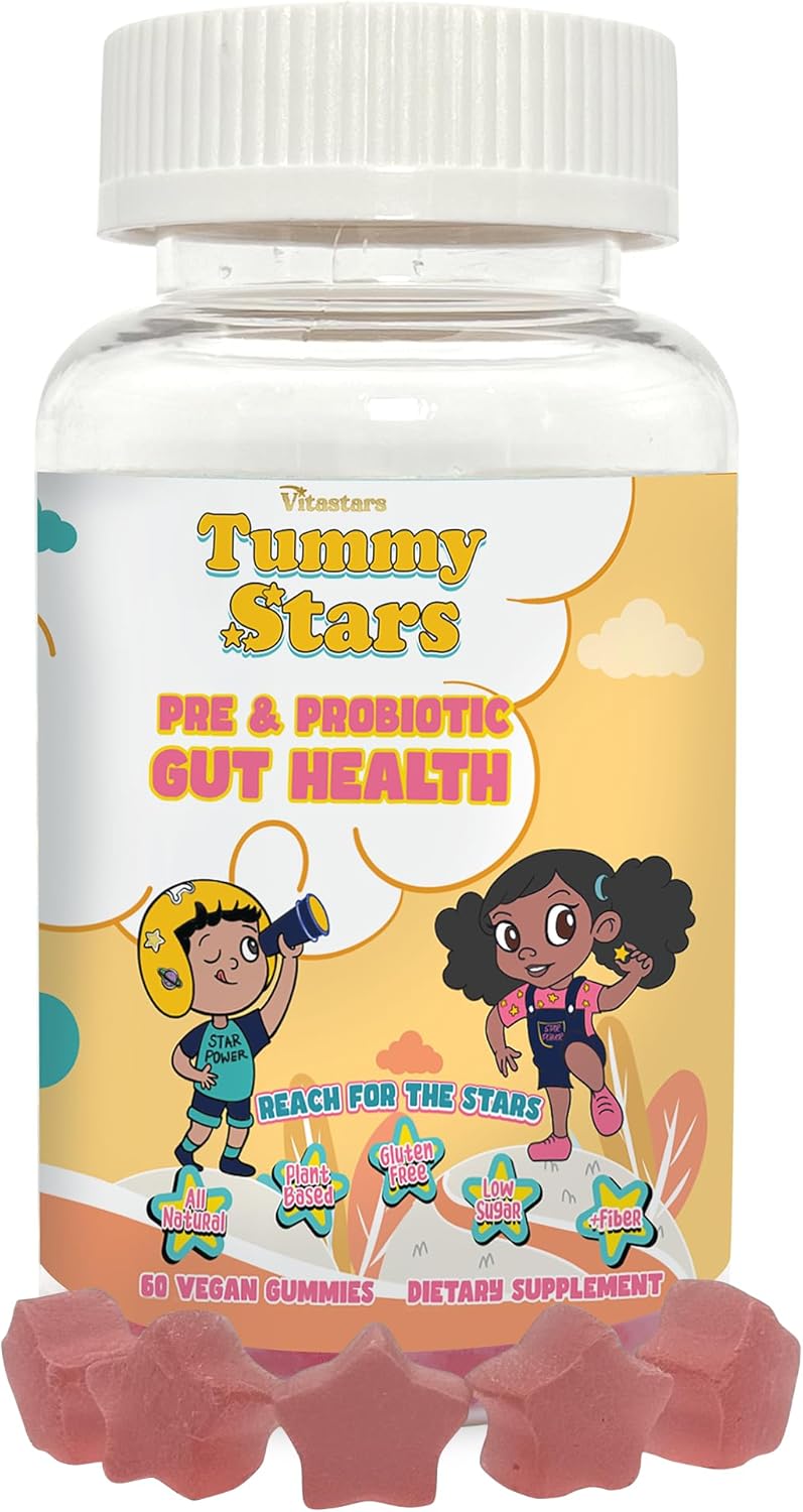 Tummy Stars Kids Multivitamin Gummies with Prebiotic & Probiotic + Fiber | Kids Vitamins for Gut Health, Digestion, Regularity & Immune Support | Vegan Children’s Gummies, 60 Count