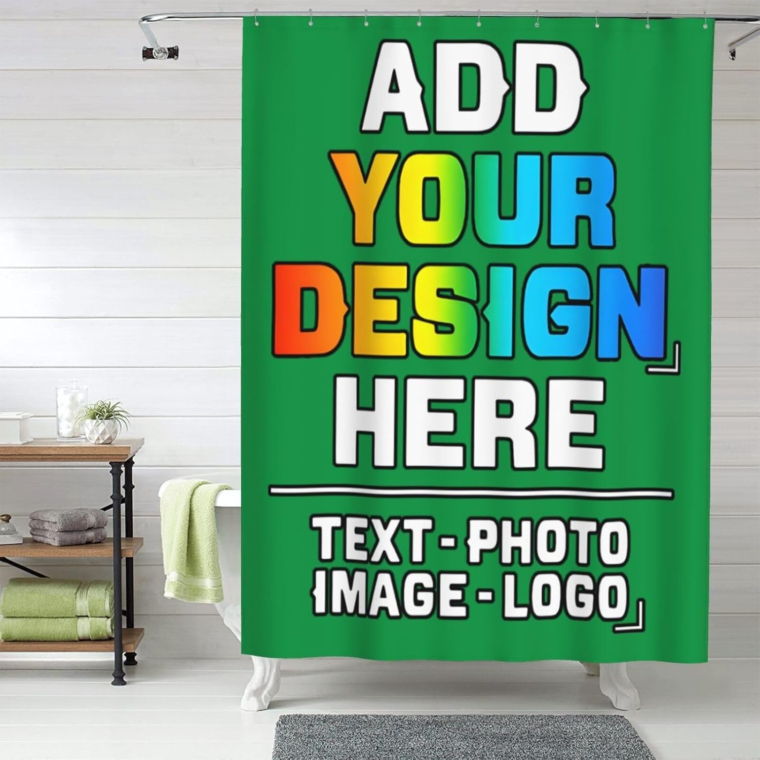 Personalized Shower Curtains 72x72 Inch Custom Shower Curtain with Picture/Text/Logo for Halloween Bathroom Customized Shower Curtain with 12 Hooks for Bathroom Washroom Hotel Home Decor, Green