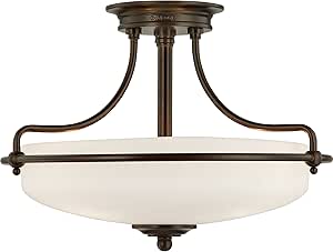 Quoizel Griffin Semi-Flush Mount Ceiling Light, 17 Inch 3-Light Palladian Bronze Opal-Etched Frosted Glass Shade, Hanging Light Fixture for Hallway, Kitchen, Bedroom, Dining, Farmhouse or Office