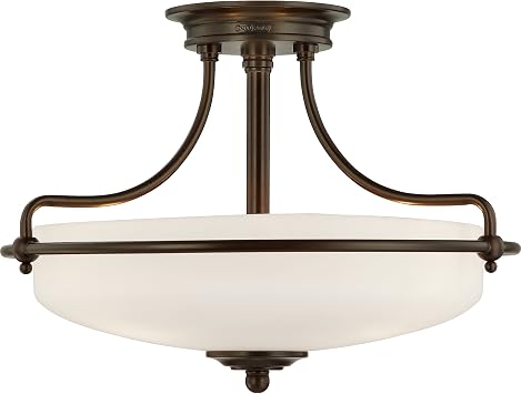 Quoizel Griffin شبه فلوش جبل ضوء السقف ، 17 بوصة 3-Light Palladian Bronze Opal-Etched Frosted Glass Shade ، Hanging Light Fixture for Hallway ، مطبخ ، غرفة نوم ، طعام ، مزرعة أو مكتب