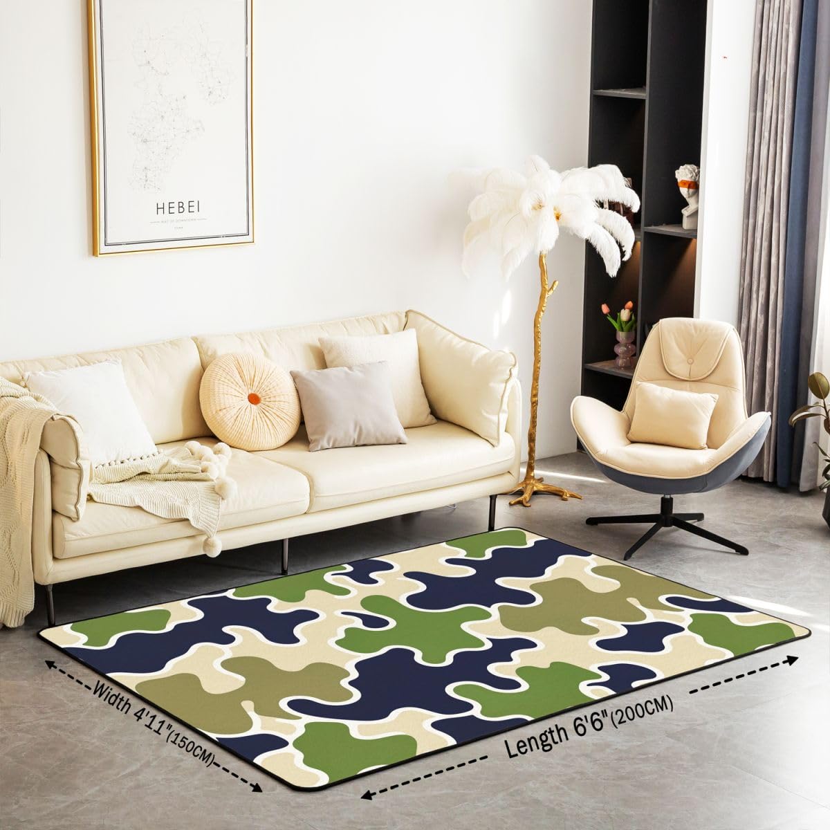 Tapis De Salon 150x200cm Camouflage Tapis Chambre Militaire Style Moderne Doux Lavable Camo Cabine Chasse Idéal pour Salon Et Chambre Vert Jaune Antidérapant