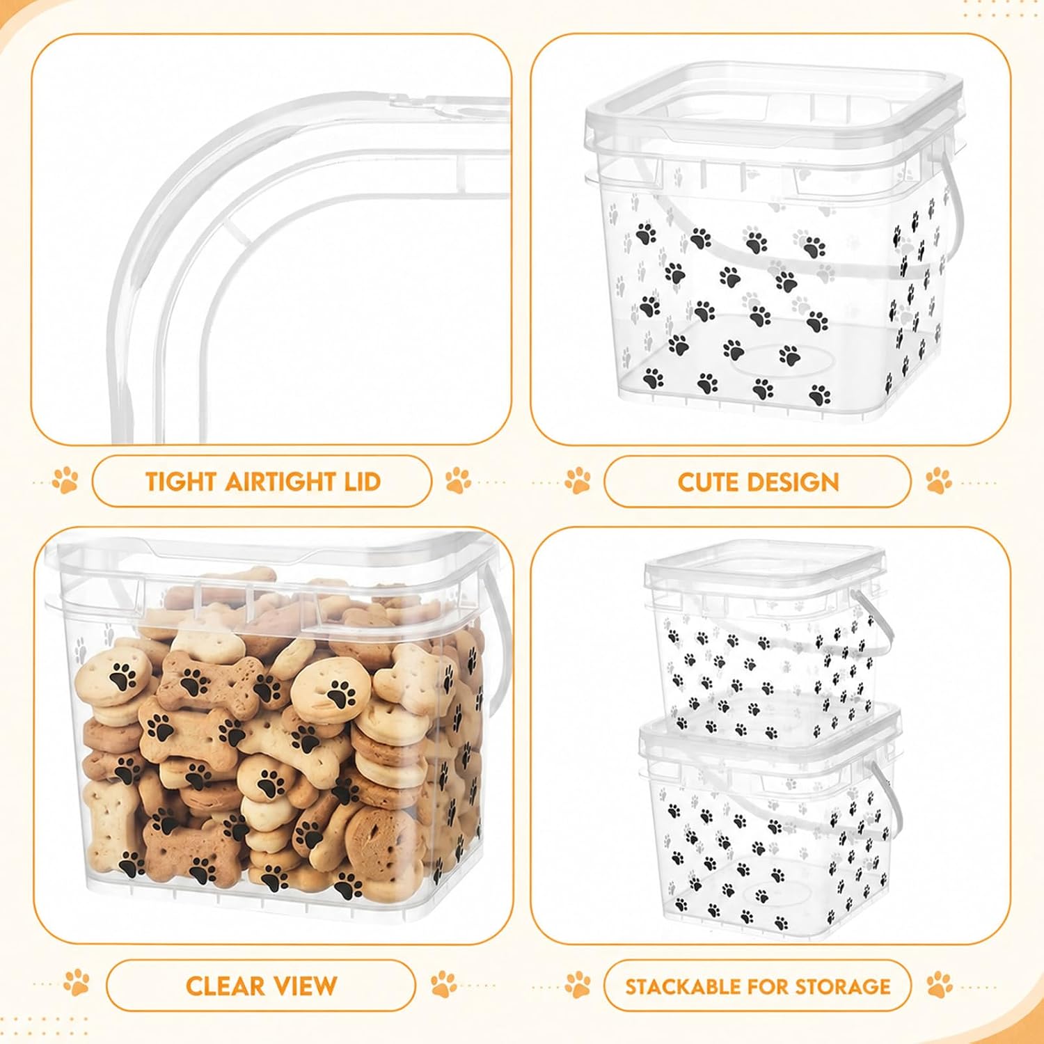 4 Pack Clear Dog Snack Container with Handle Plastic 5.5/3.3/2.2lb image 4