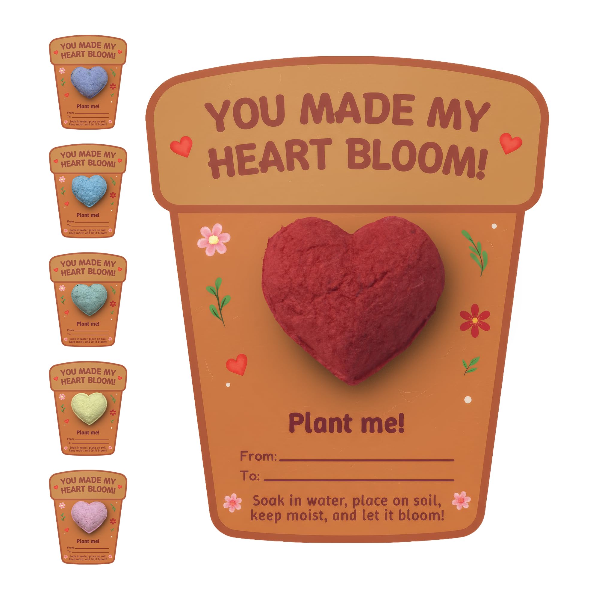 Juego de regalo de papel con semillas de corazón 3D, 24 formas de corazón plantables con semillas de flores silvestres, incluye tarjetas y cinta adhesiva de doble cara, listo para regalar