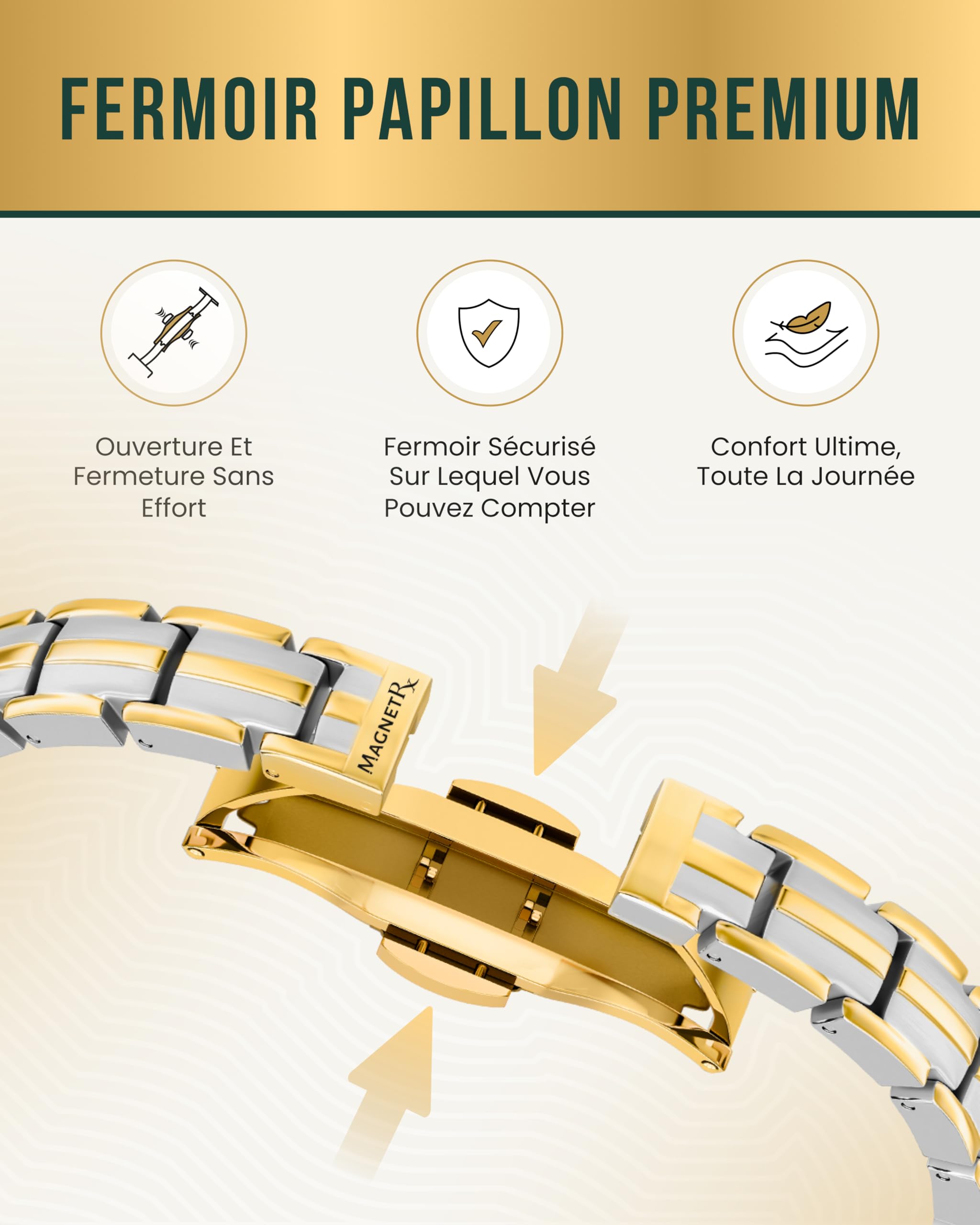 MagnetRX® Bracelet Magnétique Femme en Titane · EllipseMAX 5X · Bracelet Aimanté Surpuissant 5 000 Gauss · Bijou Magnétique Élégant à Longueur Ajustable (Argent/Or)