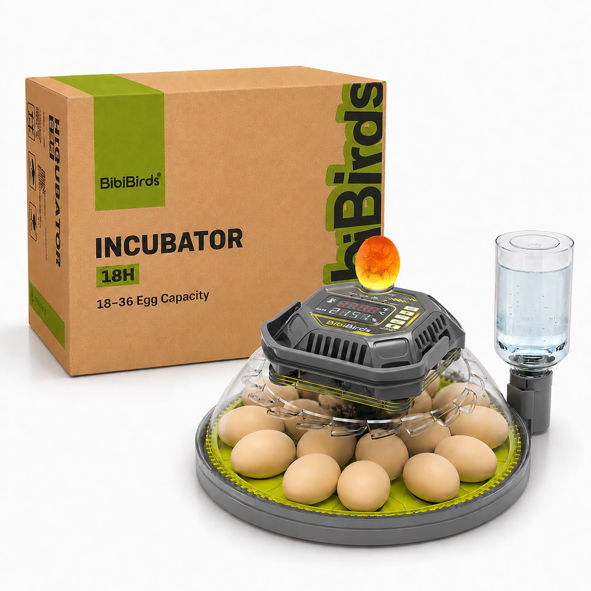 Incubatrice per 18 uova con contatore automatico del giorno di rotazione delle uova e atomizzatore per il controllo automatico dell'umidità, blocco automatico completo del tornitore 3 giorni