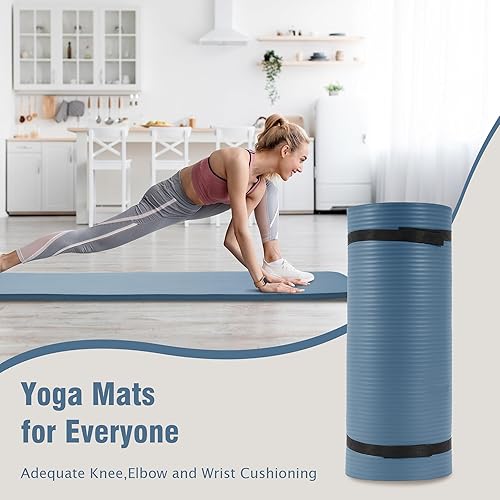 Miniatura 5 de Tapete de yoga de 1 pulgada extra grueso de alta densidad con superficie antideslizante y correa de transporte para hombres y mujeres, resistente al