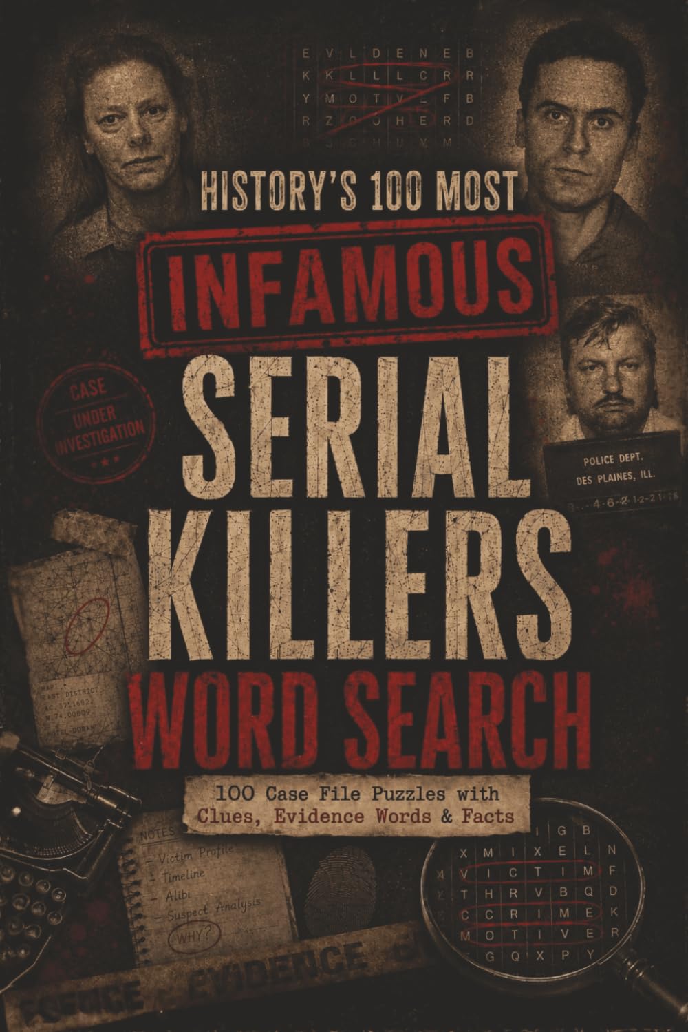 History’s 100 Most Infamous Serial Killers Word Search: 100 True Crime Case File Puzzles with Evidence Words, Investigation Clues, and Facts for Adults