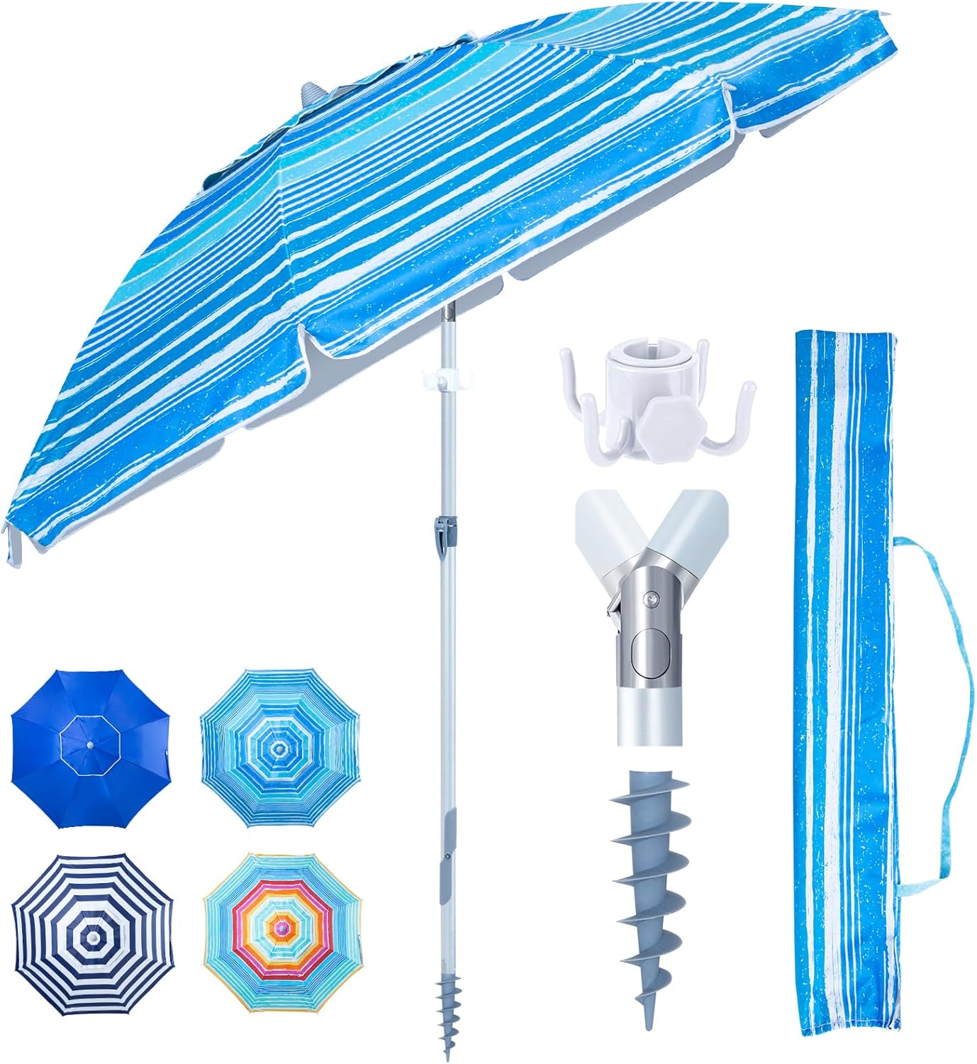 Tempera Heavy Duty High Wind Beach Umbrella with Sand Anchor