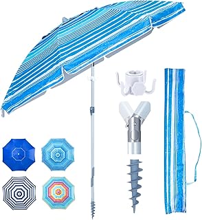Tempera Heavy Duty High Wind Beach Umbrella with Sand Anchor & Carry Bag...