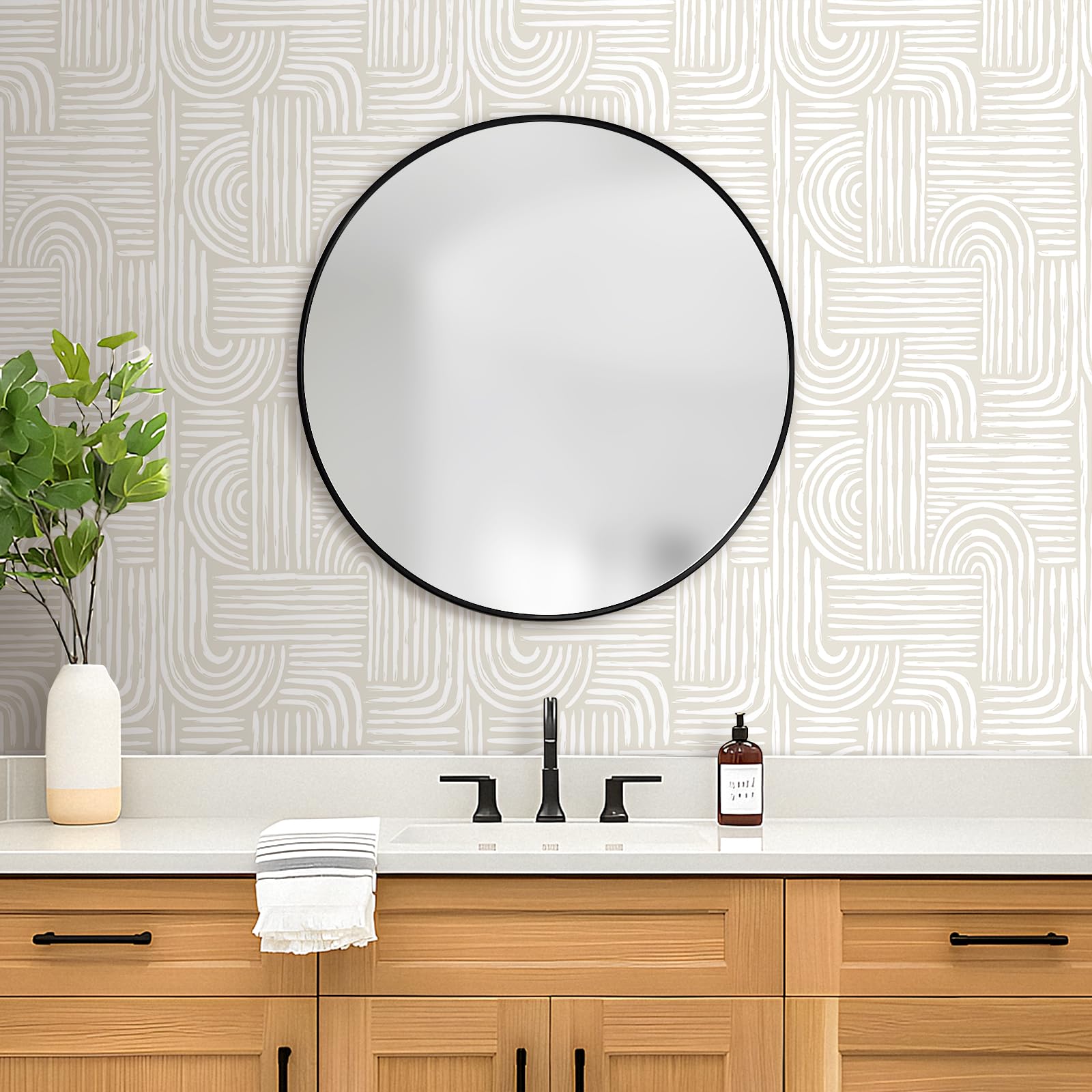 Decotalk Carta da Parati Camera da Letto Beige Mid Century Modern 44.5X900cm Carta da Parati Geometrica Boho Modello ad Arco Peel and Stick Wallpaper per Soggiorno Bagno Scala Sala da Pranzo Corridoio