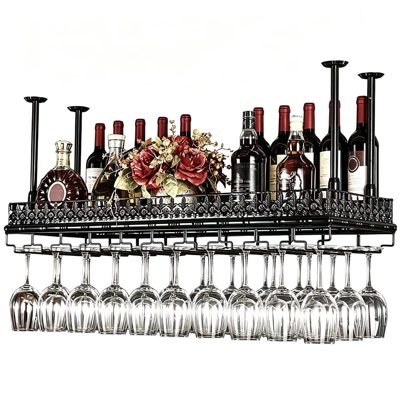 LYPGA Wine Glass Holder Upside down wine rack Simple style Iron hanging wine glass rack Ceiling Decoration Shelf For bars,restaurants,kitchens (BLACK, 120 X 35CM)