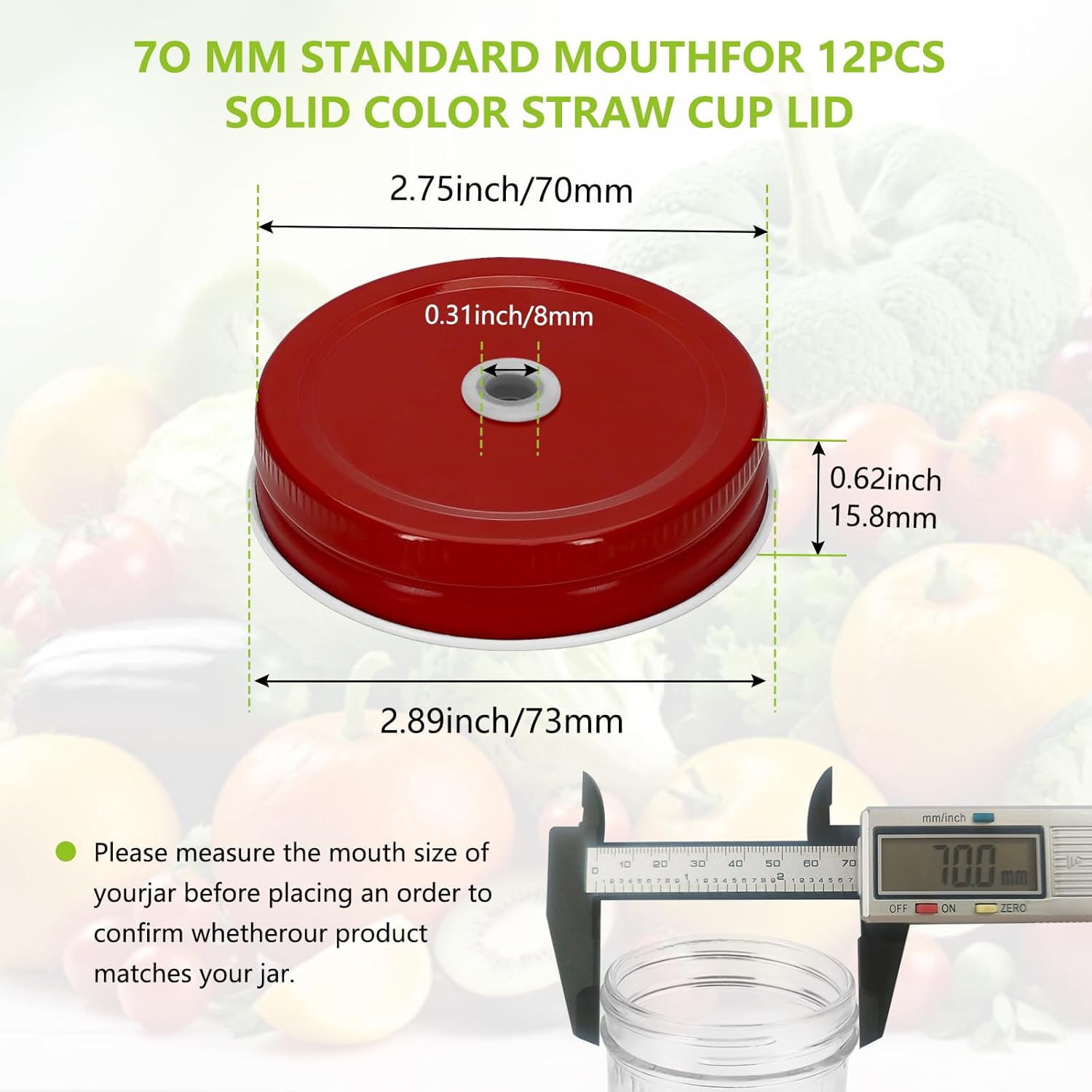 12 Pcs Red Regular Mouth Mason Jar Straw Lids 2.7 Inch Metal Stainless Steel Mason Jar Drinking Lids with Straw Hole Leak Proof Dishwasher Safe (12)