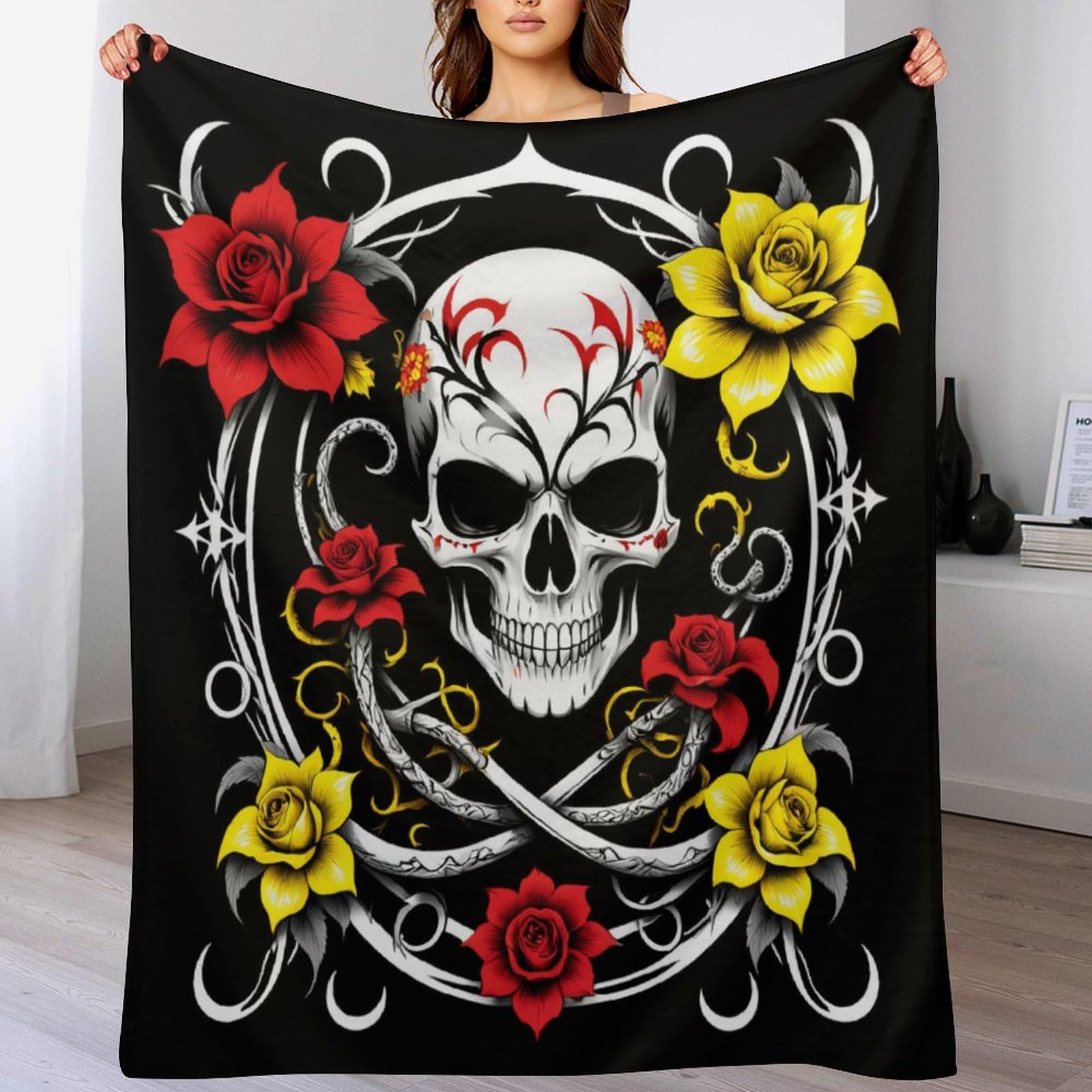 Couverture Polaire Flannel Crâne Idéale pour Soirée Canapé Coquet