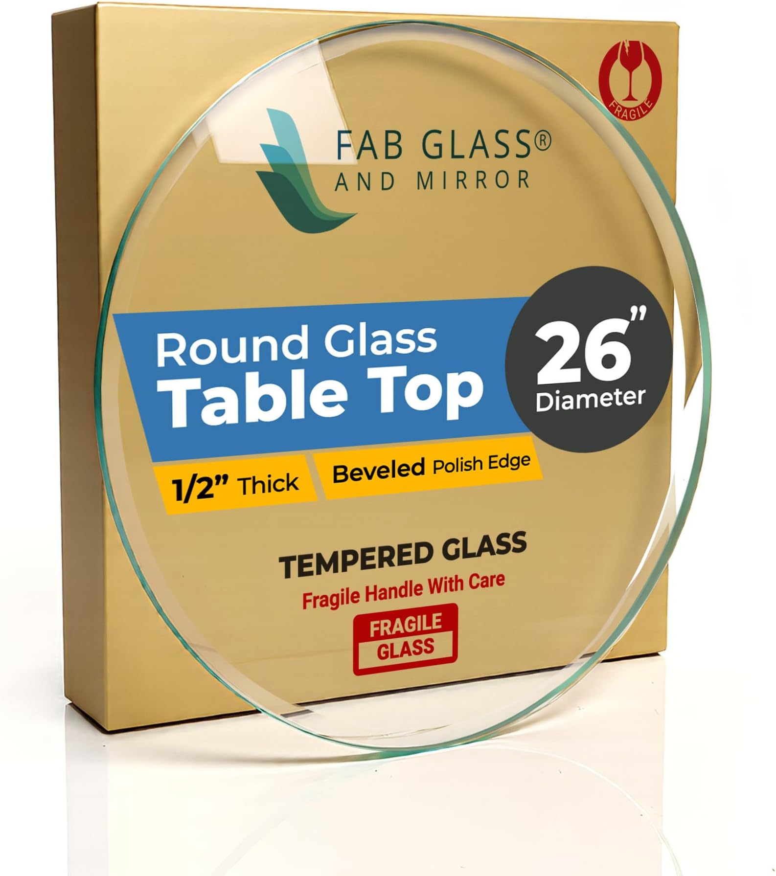 26 Inch Round Clear Tempered Glass Table Top with 1/2" Thick Polished Edges for Dining, Coffee Table, or Office Use by Fab Glass and Mirror