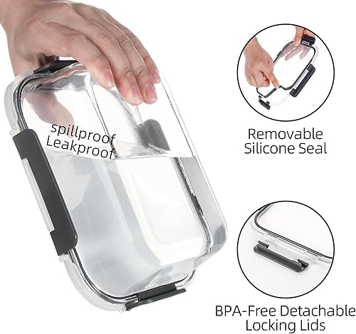 Miniatura 3 de Juego de 12 recipientes de vidrio para comida preparada, para almuerzos, aptos para lavavajillas, color gris