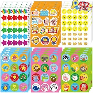 RMMD Reward Stickers for Teacher, 452 PCS Teacher Stickers Star Stickers for Children Reward Star Smiley Stickers for Children Reward School Good Job Stickers for Classroom Incentive Stickers