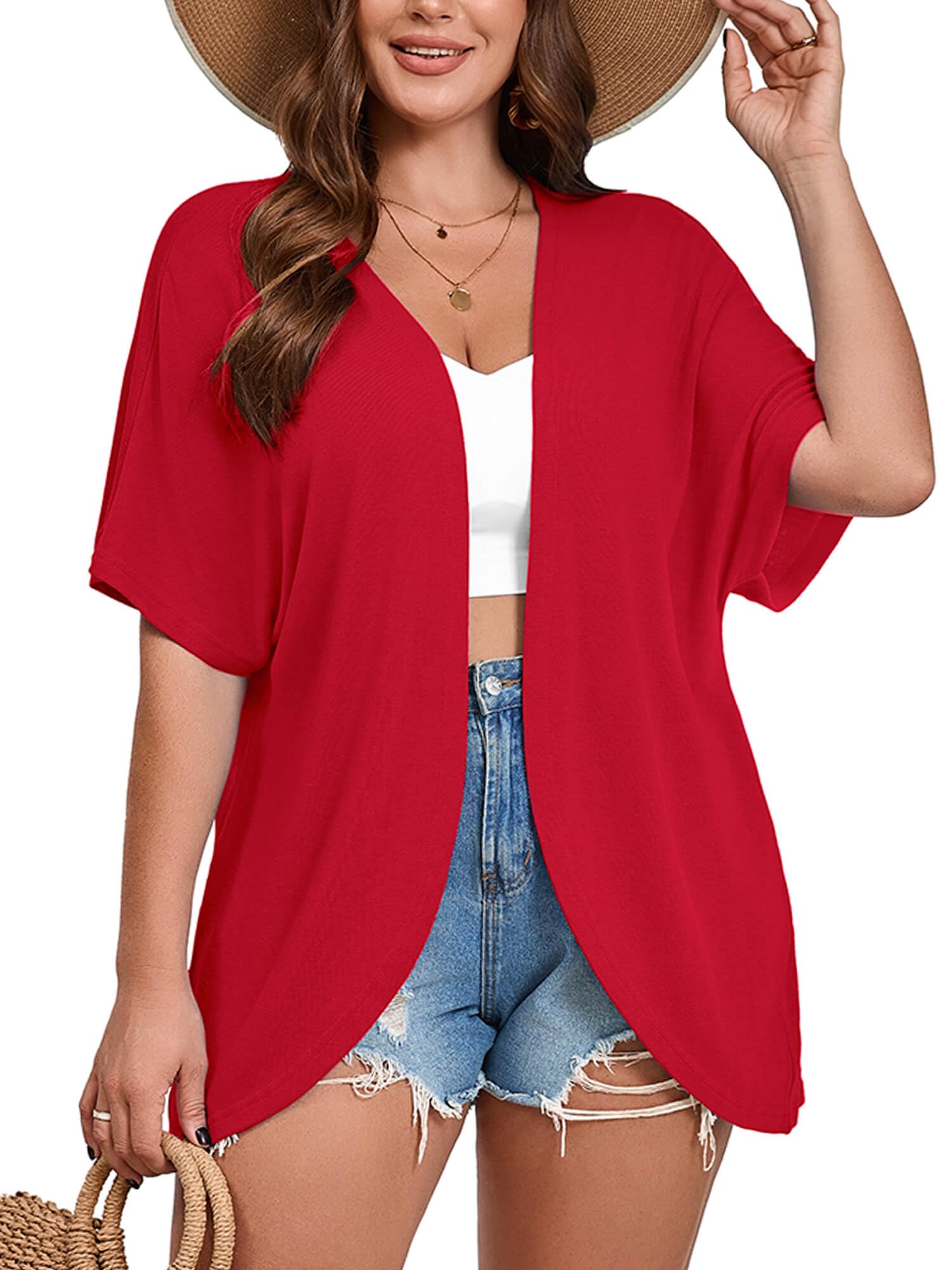 AusLook Plus Size Short Sleeve Summer Cardigan for Women Lightweight 1X-5X