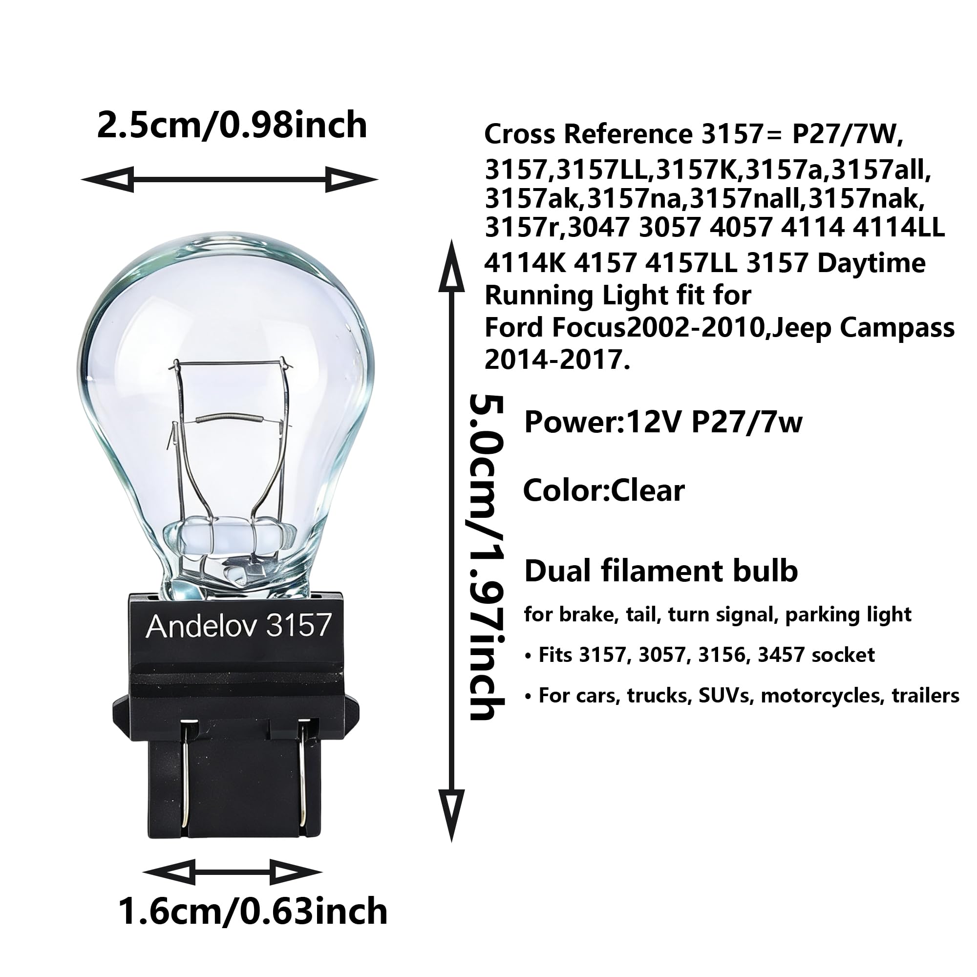 2pack 3157 3457 tail light bulb,12V P27/7W 3000K Turn Signal Bulbs for Cars,Trucks,SUVs Halogen Rear Automotive Brake Light Bulbs/Long Life Miniature Bulb - 3