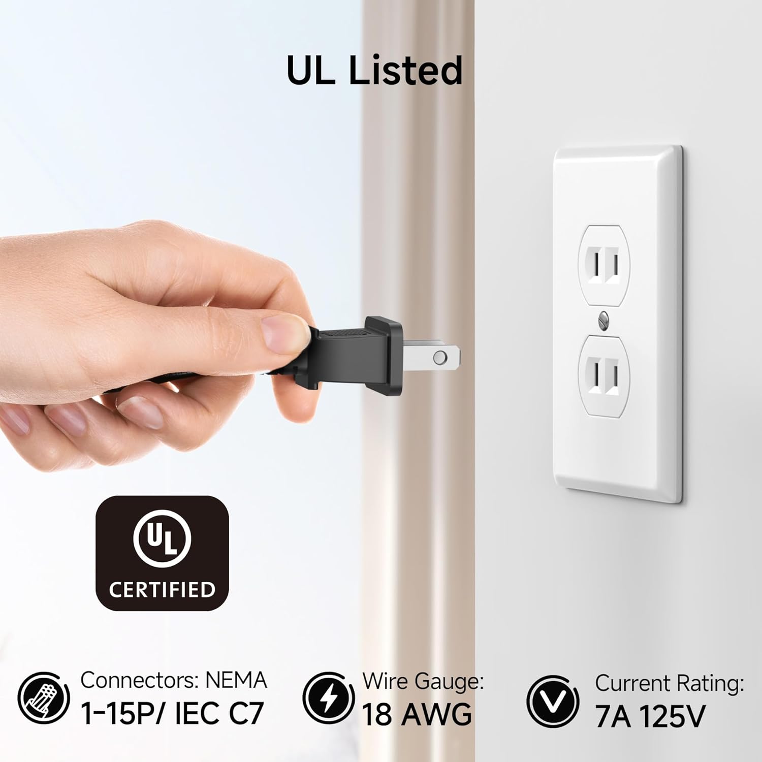 [UL Listed] Cable Matters 2-Pack 2 Prong TV Power Cord - 10ft, AC Power Cord, Non Polarized (NEMA 1-15P to IEC C7), Compatible with Samsung LG Sony Insignia TCL Sharp Toshiba Hisense TV PS4 PS5 - Image 6