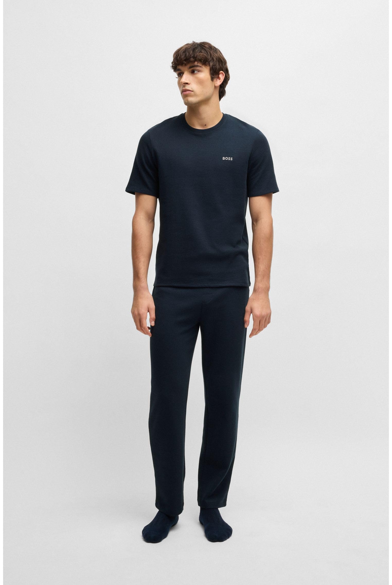 BOSS Herren Waffle Pants Pyjama-Hose aus Baumwoll-Mix mit gesticktem Logo