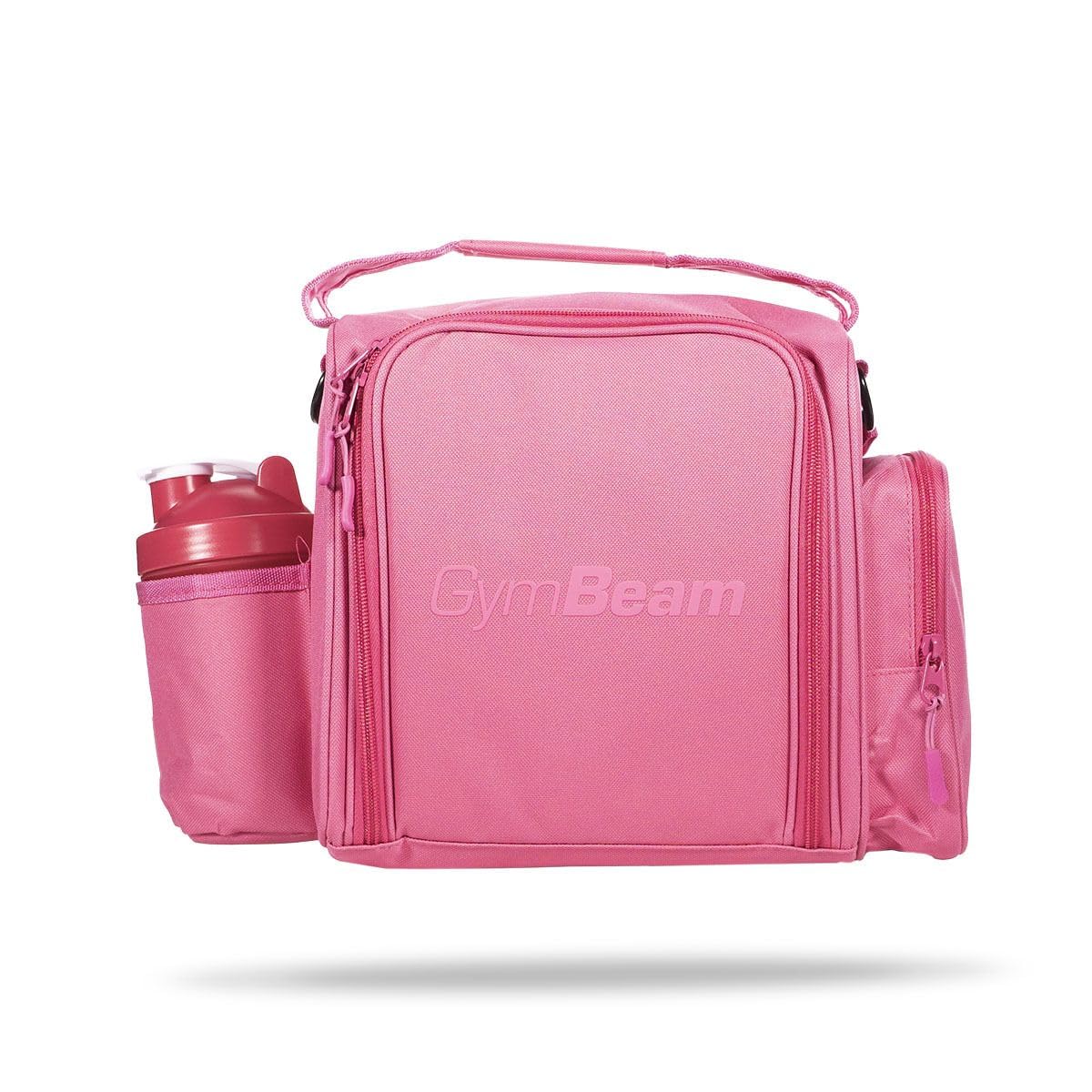 GymBeam FIT Prep Essenstasche - Kleine Kühltasche mit 3 stabilen Behältern, Löffeln und Gelpacks, praktische Kühltasche für Unterwegs mit verstellbarem Schultergurt und Seitentasche (Pink)