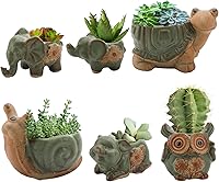 Okllen 6-Pack Mini Animal Ceramic Succulent Planters - Cute Elephant Turtle Owl Snail Pots with Drainage Holes for Indoor Outdoor Decor