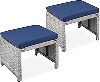 Best Choice Products Set of 2 Wicker Ottomans - Outdoor Patio Footrests, Extra Seating, Side Tables w/ Removable Cushions, Steel Frame, Gray/Navy