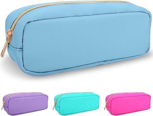 Miniatura 104 de izuzta Bolsa de maquillaje pequeña de nylon, linda bolsa preppy, bolsa con cremallera para cosméticos, Beige, Chico