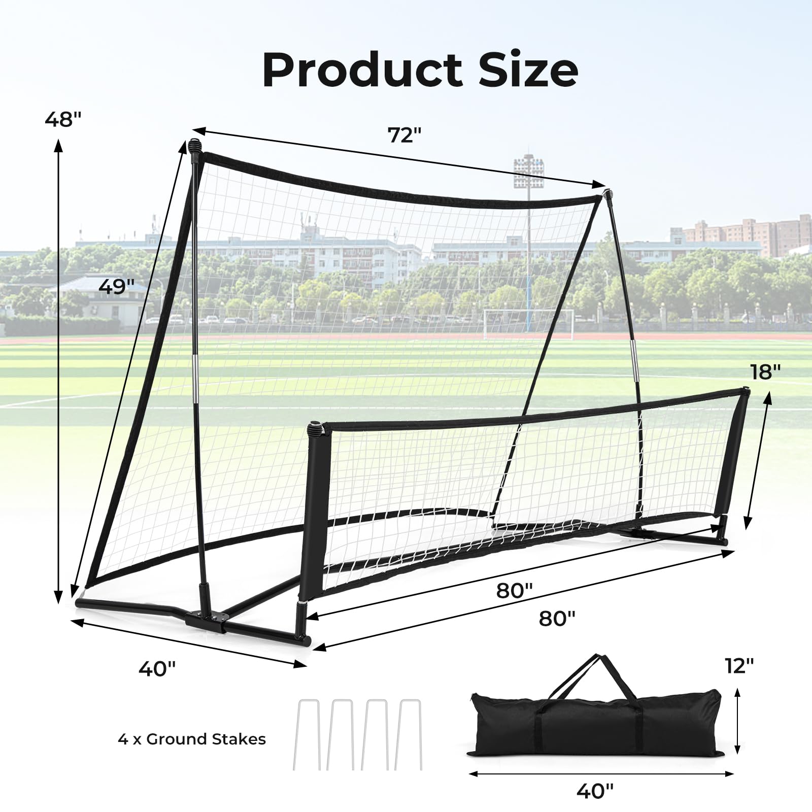 Soccer Trainer 80"x40", rete rimbalzante da calcio 2 in 1 con borsa per il trasporto, rete portatile per allenamento di calcio a due lati per abilità di passaggio di calcio, allenamento di squadra