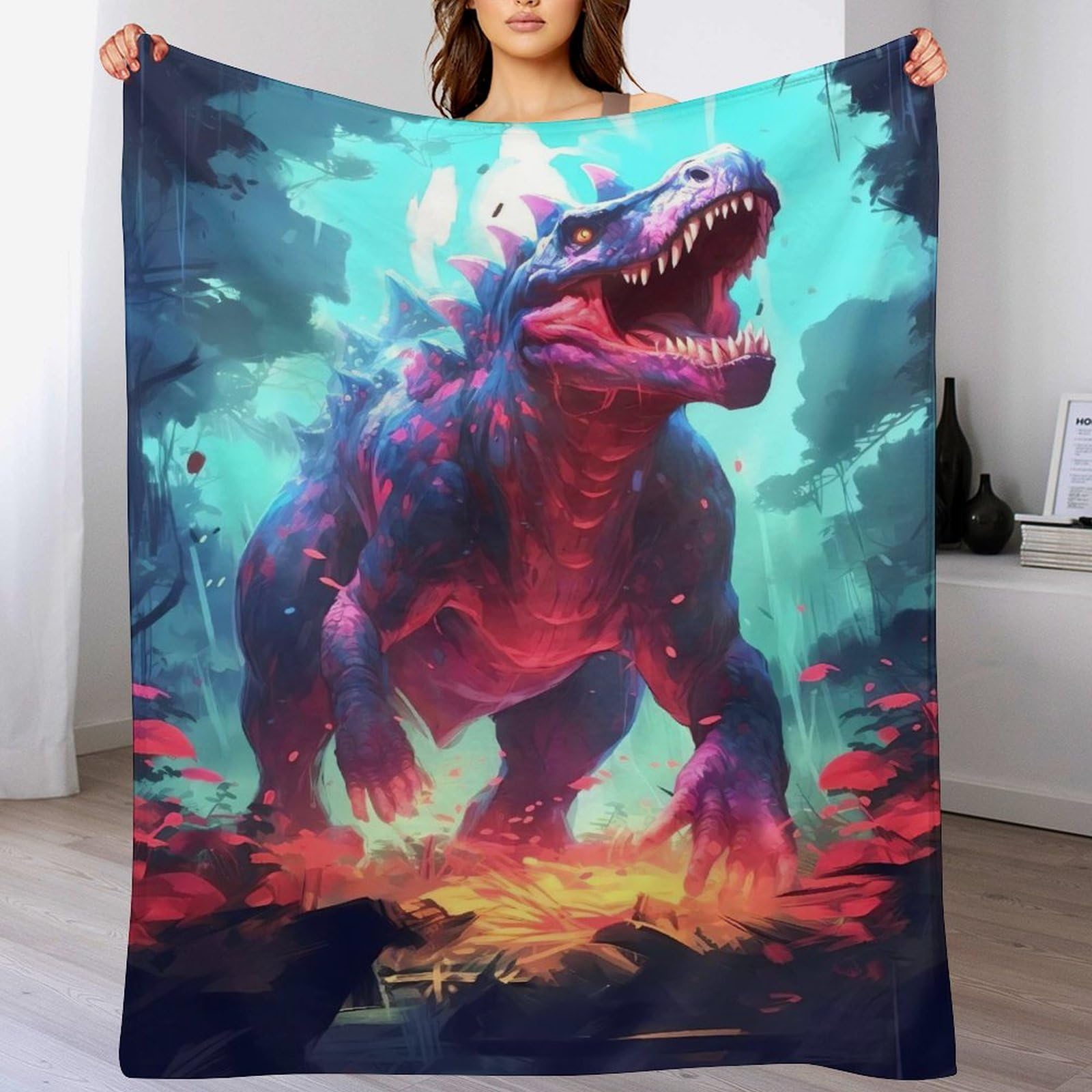 Couverture en flannel dinosaure plaid doux pour moments cocooning et sieste canapé