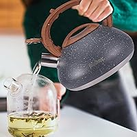 Vista 7 de Tetera de té de 2.5 litros con mango ergonómico de acero inoxidable de grado alimenticio para té, café, leche marmoleado gris