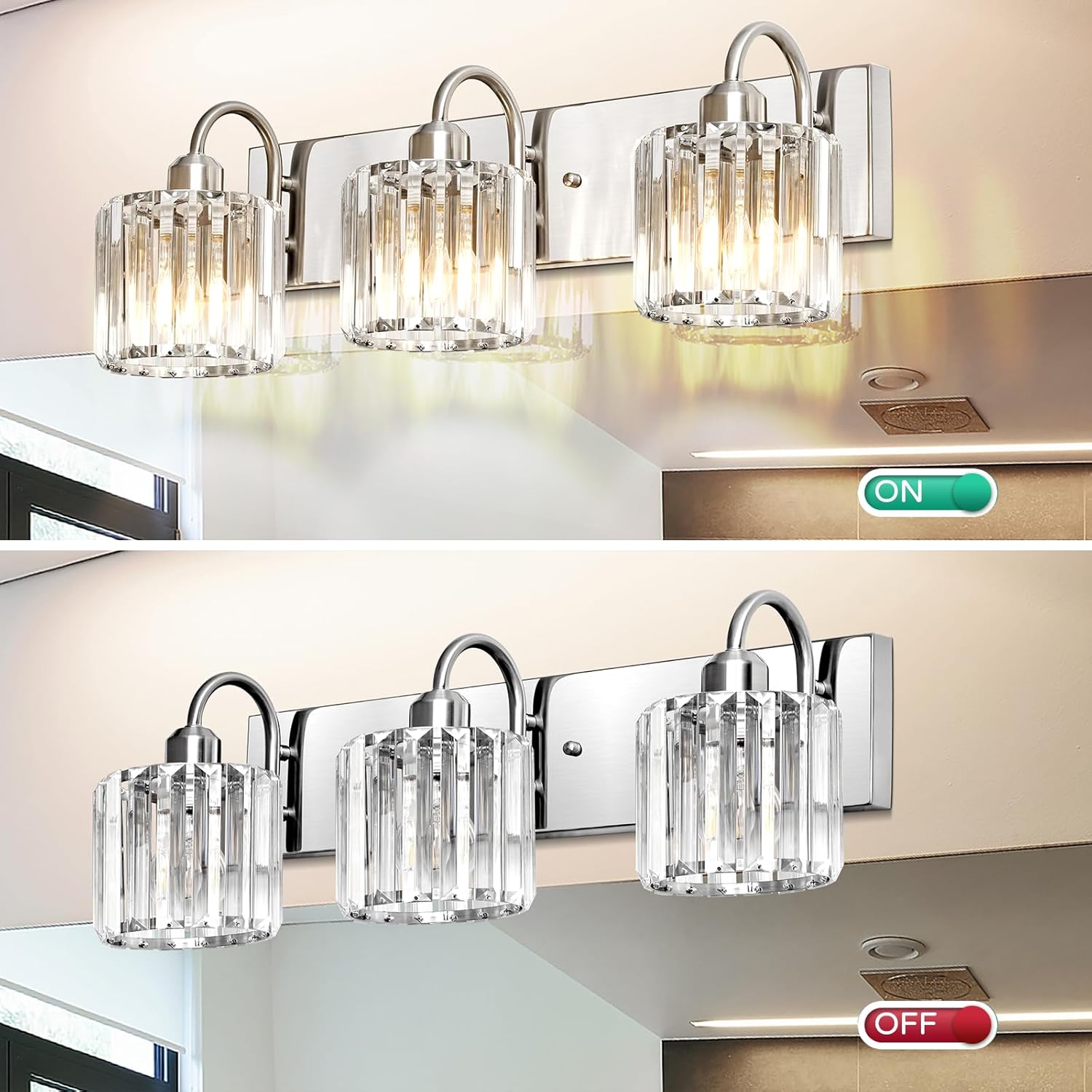 3-Light Brushed Nickel Vanity Light Fixtures for Bathroom Over Mirror