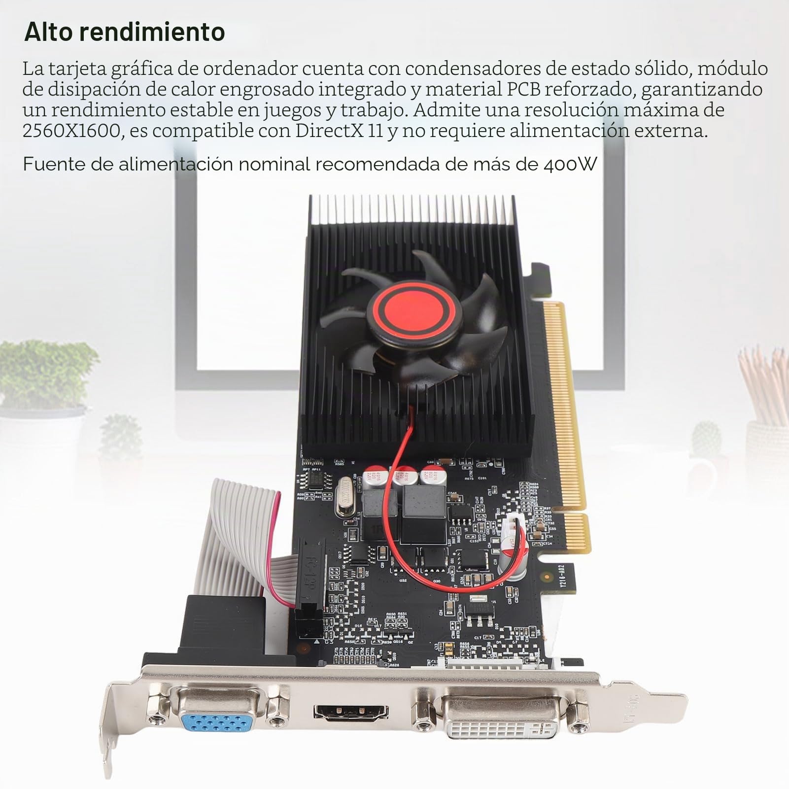 Tarjeta Gráfica, Tarjeta de Video de Juegos de 1 GB DDR3 64 bit, Interfaz PCI Express 2.0 16x, HDMI, DVI, VGA, Ventilador único, Tarjeta de Video de Computadora para Juegos de