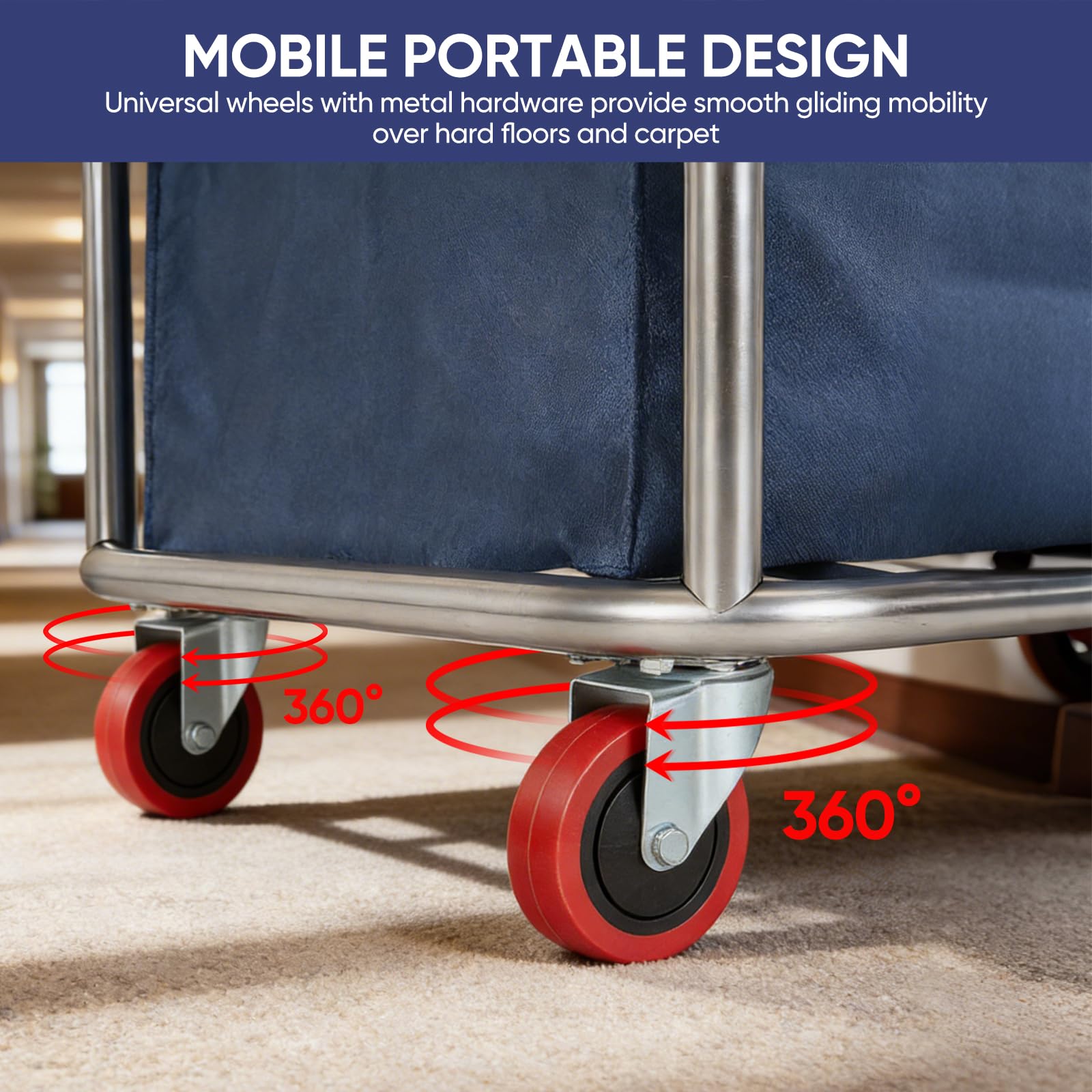 Carrello Per Biancheria, Cesto Portabiancheria Cesti Portabiancheria Commerciali In Acciaio Inox Con Ruote Commerciale Impermeabile Antiruggine Rimovibile Grandi Per Casa Hotel Lavanderia 90X65X81Cm