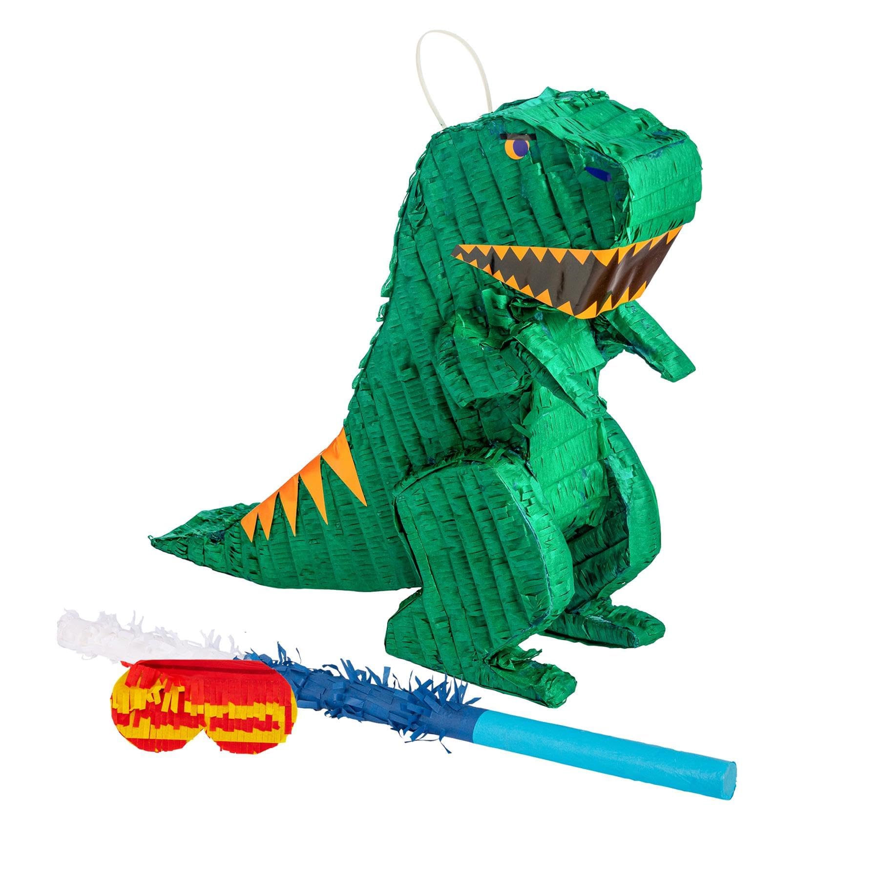 3pc Ensemble Pinata Dinosaure avec Bâton et Bandeau - Bâton Bleu - Mexicain Enfants Filles Garçons Fête d'Anniversaire Parties Jeus Décorations Trousse - Par Fax Potato