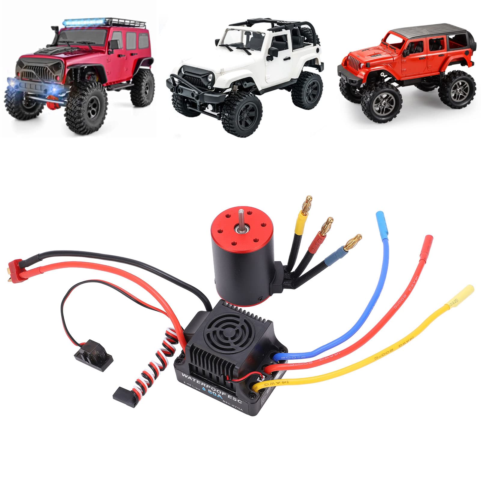Motor sin escobillas 3650 4300KV, ESC de 80A, regulador eléctrico, cable largo para coche RC 1/8 y 1/10.