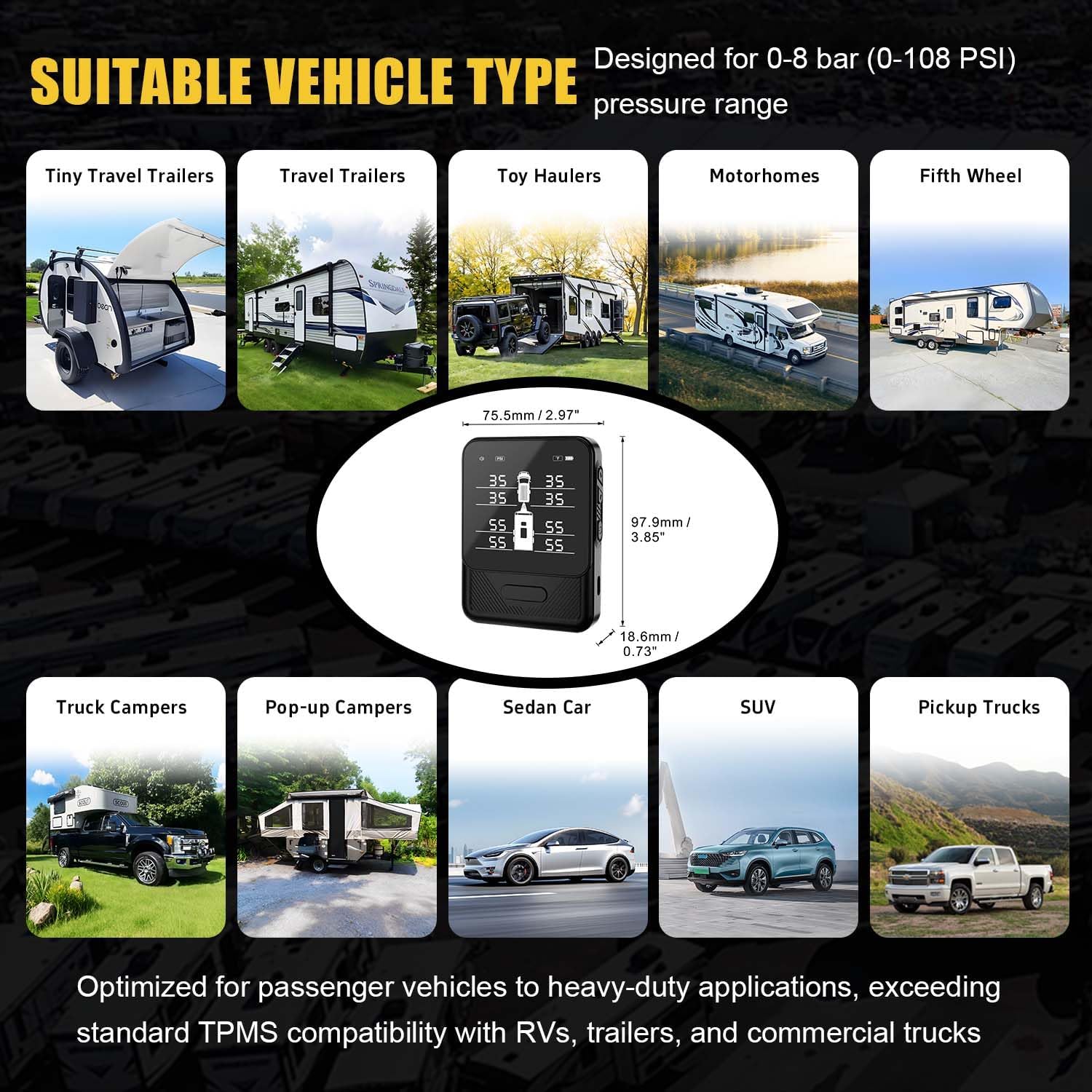 RV Tire Pressure Monitoring System, with 8 Sensors, TPMS, Smart Sensors, Trailer Tire Pressure Monitoring System for RV Travel Trailer Camper Compatibility Exceeds Industry Standards
