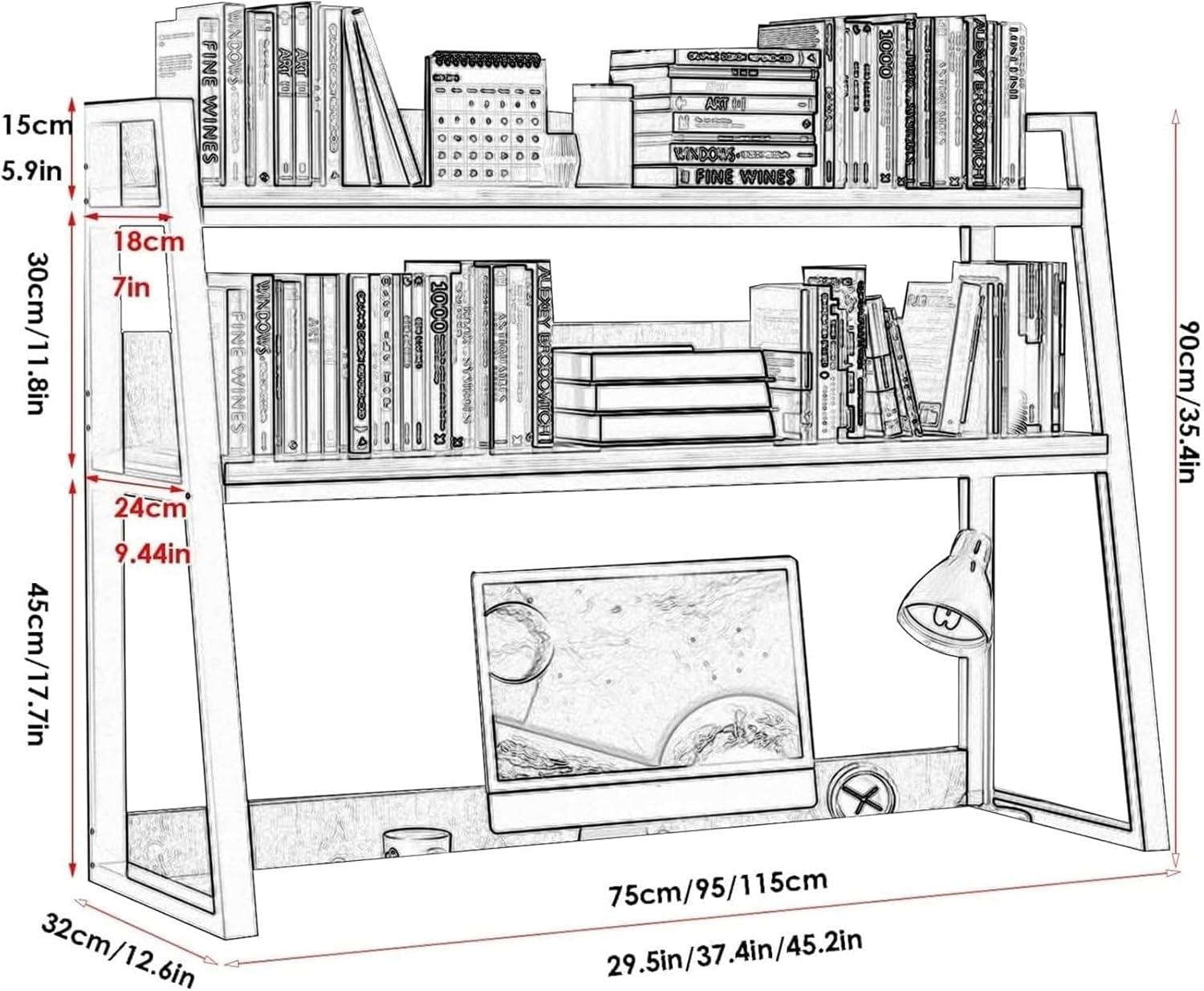 Desktop Ladder Bookshelf Wooden and Metal Bookshelves It is Suitable for Office Supplies Finishing and h