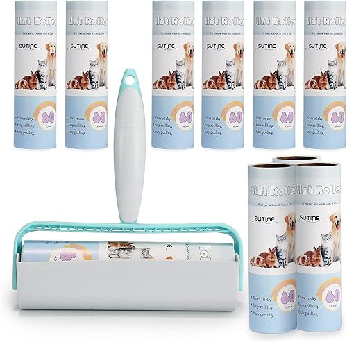 Miniatura 1 de Rodillos de pelusa para pelo de mascotas extra pegajosos, 600 hojas10 repuestos, removedor de pelusas grande de 6.3 pulgadas, rodillo adhesivo para