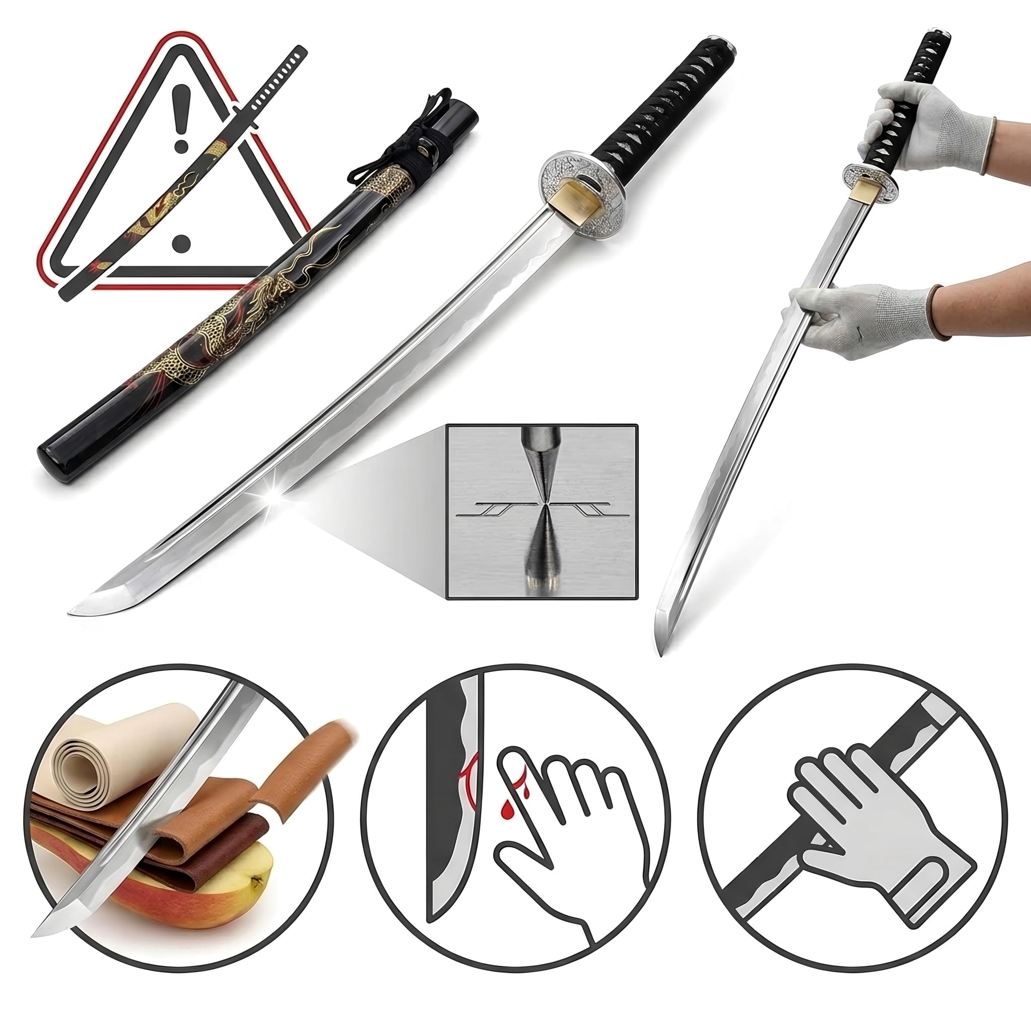 Drachen Katana Schwert scharf echt zum Training Metall Dazu der Ständer Stahl 1060 Samurai 100% Handarbeit nur für Erwachsene - 18 Jahre erforderlich 4KM91-409BKA