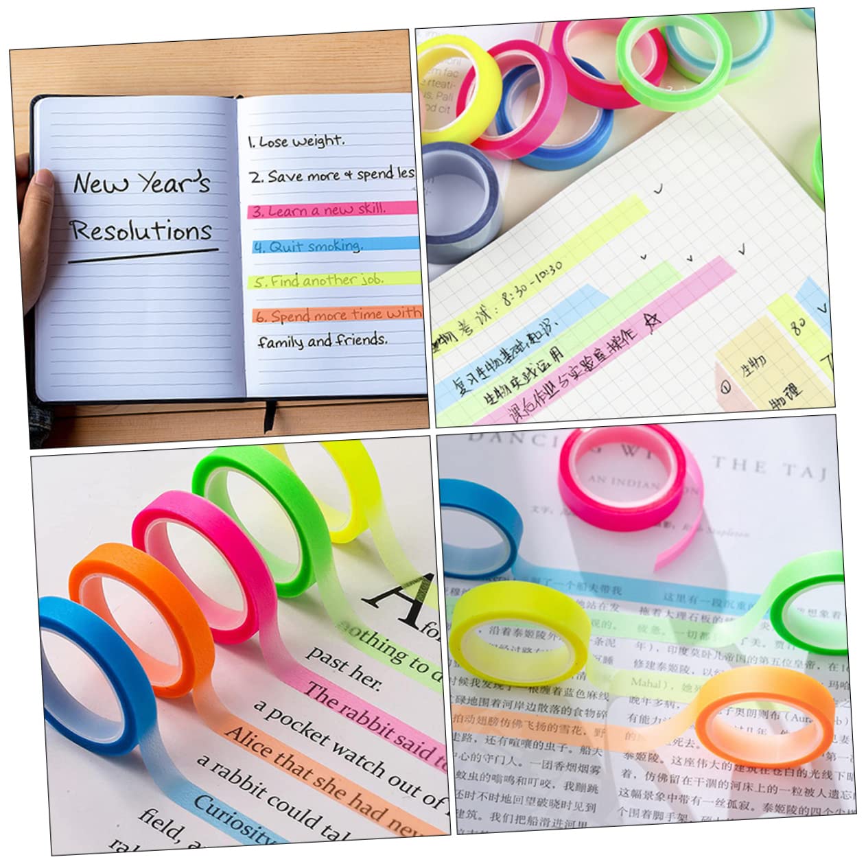 Alipis 100 Rollen wasserfester Index-Aufkleber lange Textmarkerbänder Neon-Seitenmarkierungen Magnetband Bücherregale Buch-Klebestreifen Highlighter-Tape abnehmbar Anmerkungen Buchung
