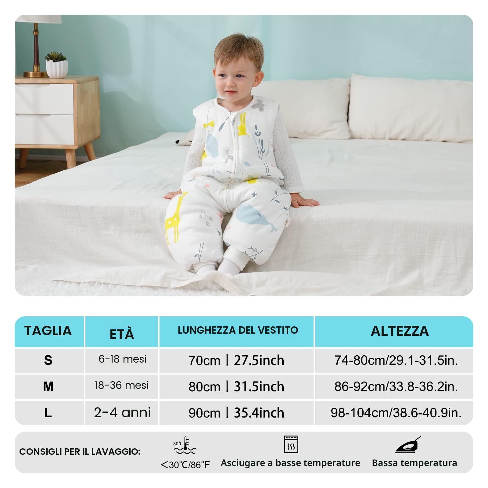 Mosebears Sacco Nanna con Piedini Invernale 2,5 Tog 18-36 Mesi Tutto l'anno Sacco Nanna in Cotone Traspirante per Neonati e Bambini