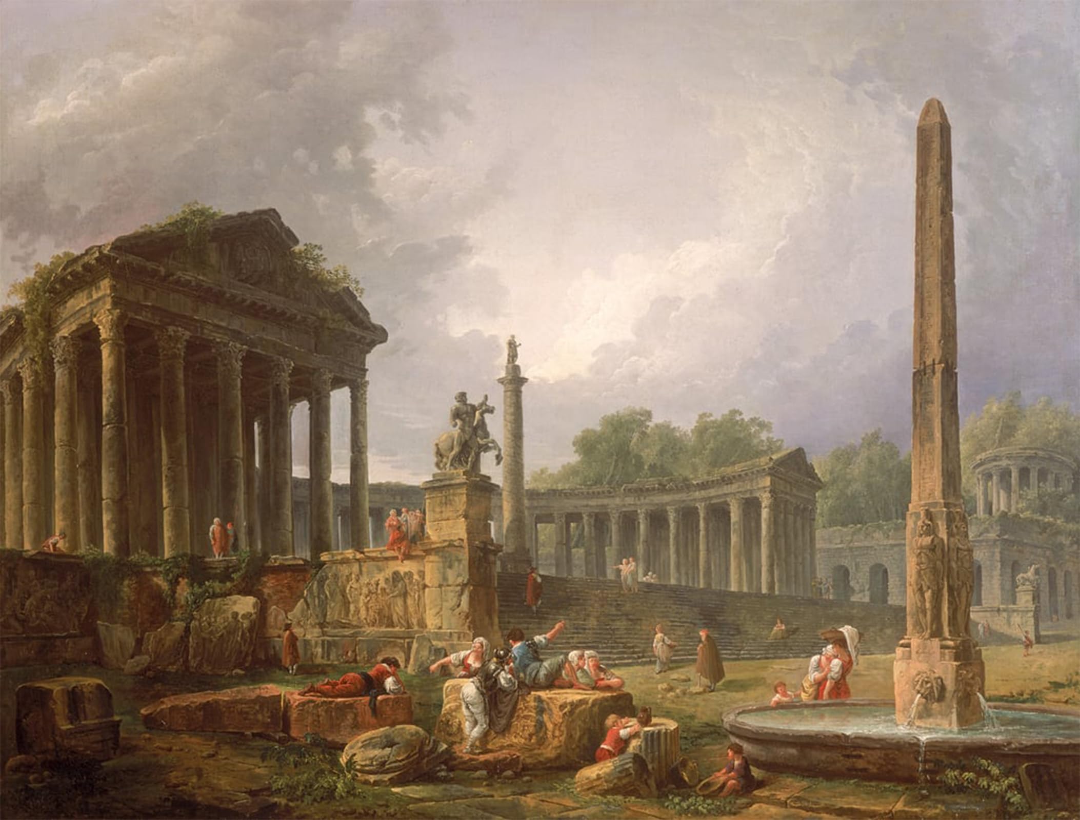 Serendipitp No Frame Abstract Painting Mural Print Picture Wall Decor Painting Architectural Capriiccio With Temple And Obelisk By Hubert Robert Vintage Wall Artwork For Home Decor 60X90cm