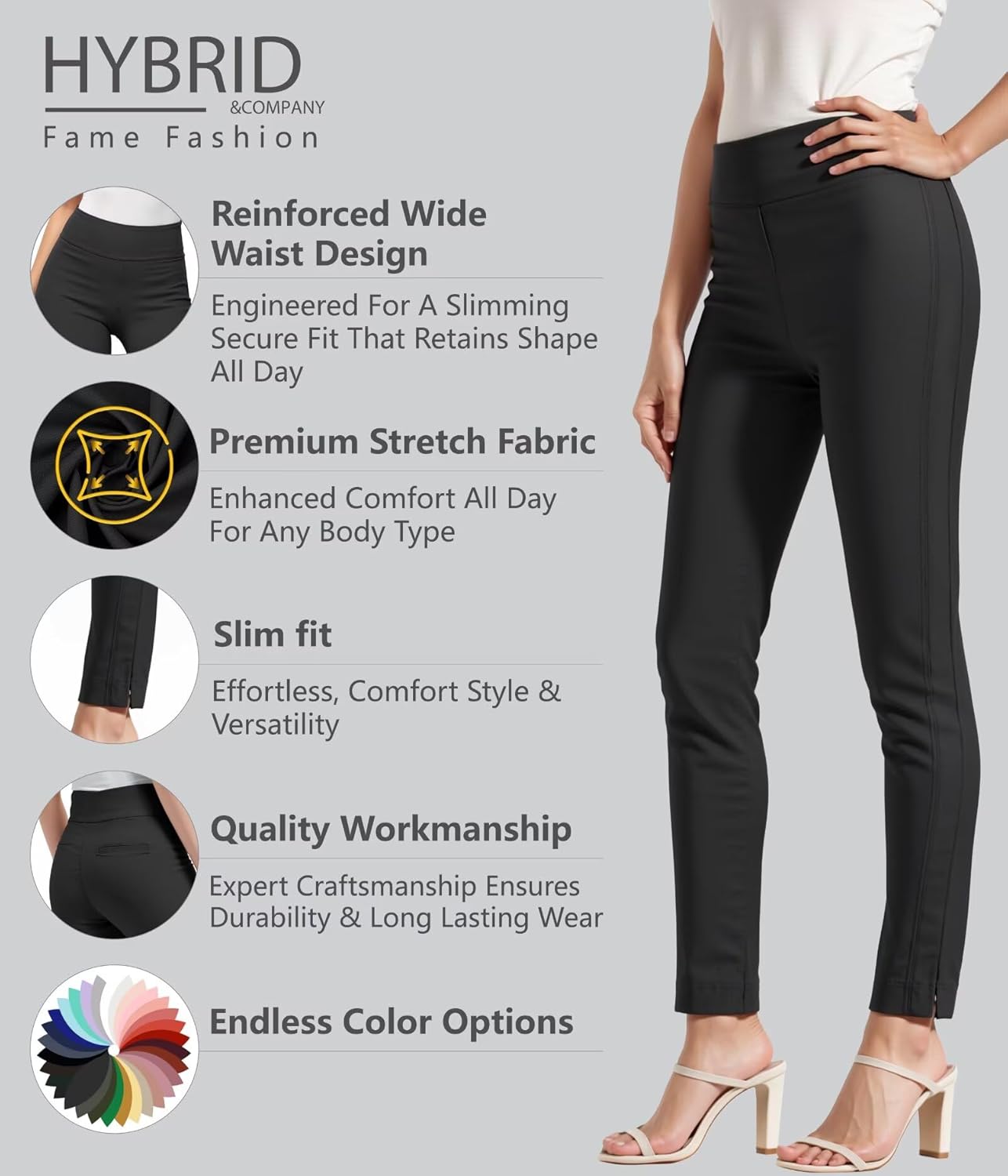 Hybrid & Company Women's Premium Comfort Pants Ultra Stretch Tailored Fit Office Trousers - Image 2