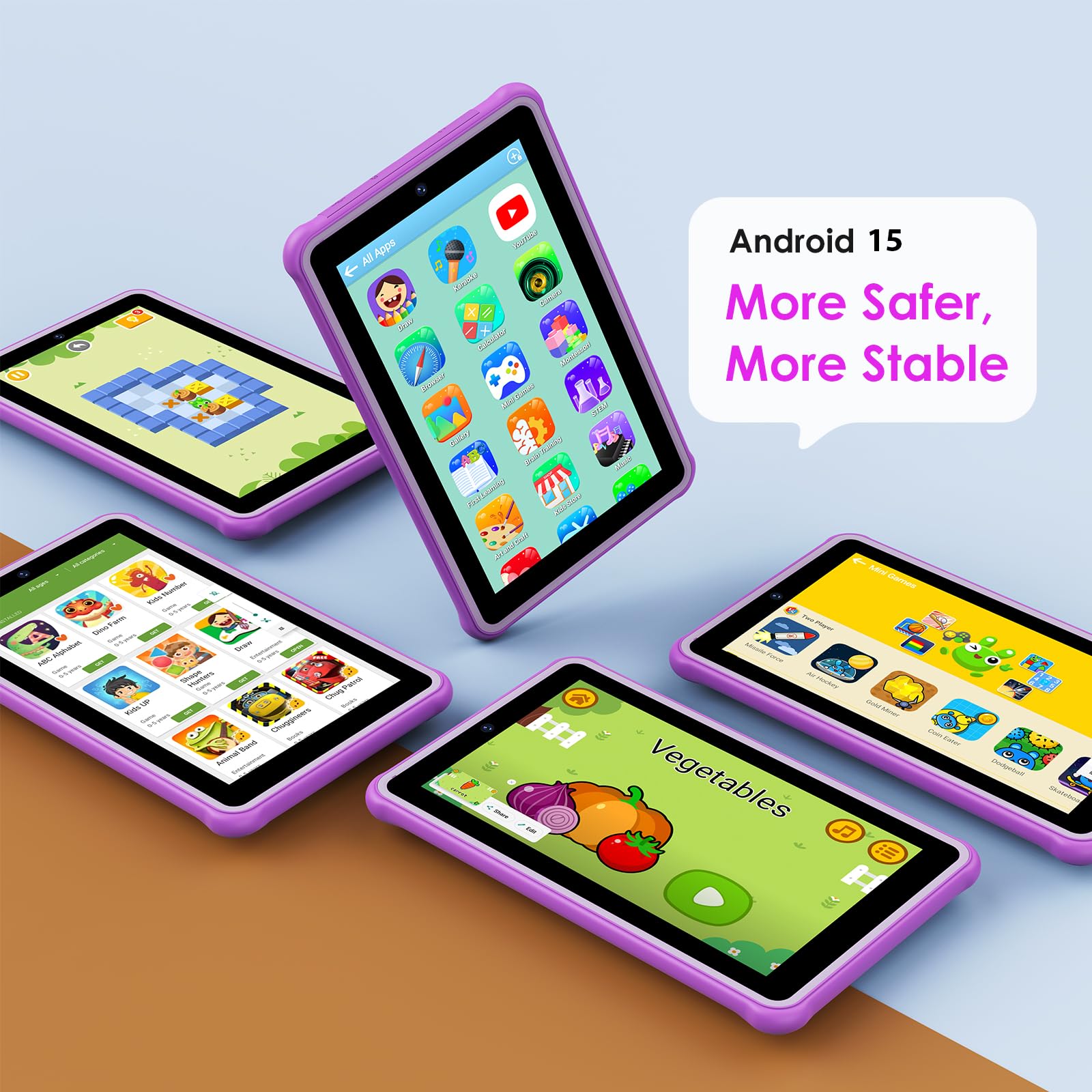 7" Tableta para niños, 36GB RAM 256GB ROM (SD Expandible), Android Kids Tablet, Control Parental, Pantalla FHD, 6580mAh, 5MP+2MP, WiFi, Bluetooth, Tableta Educativa (Pink)
