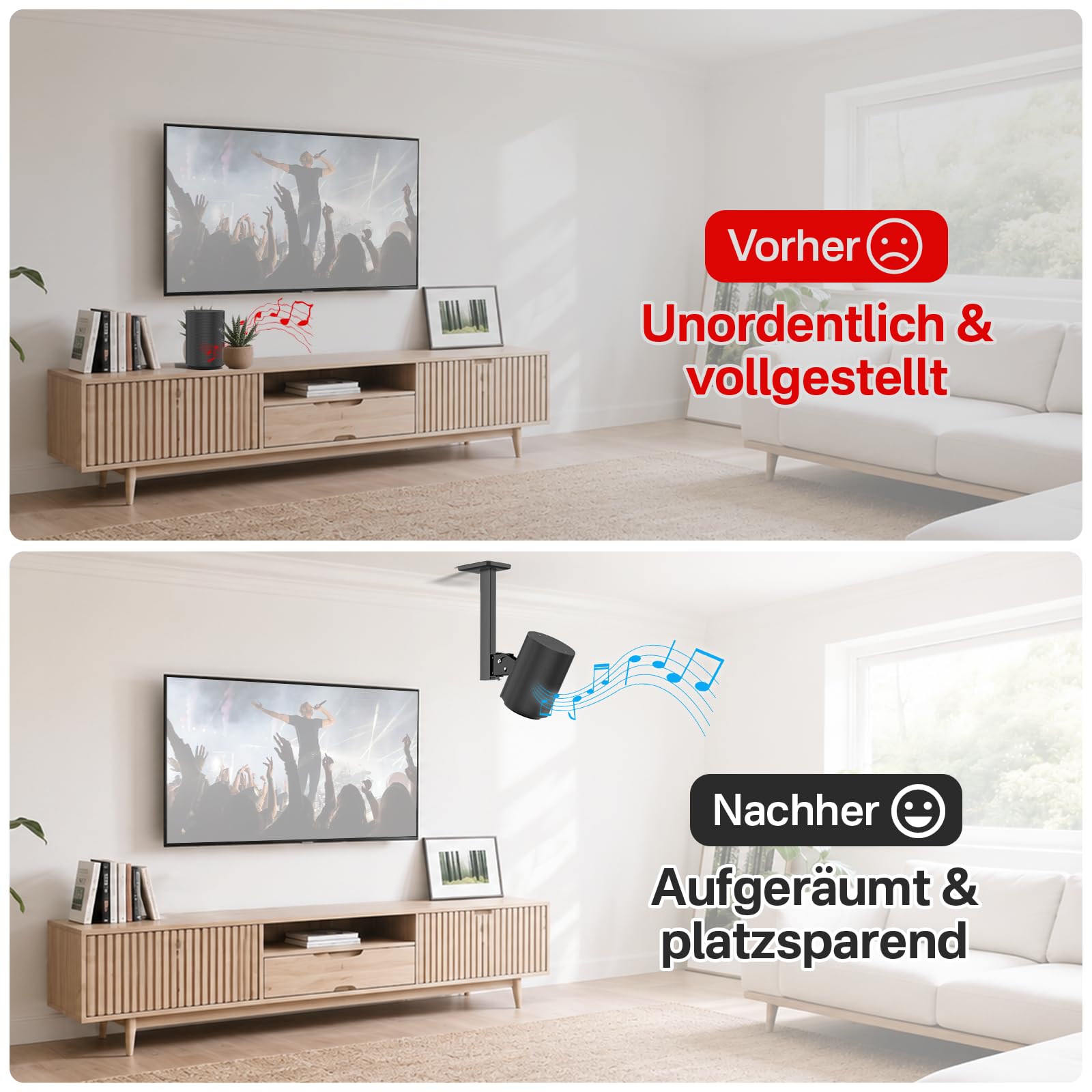 Supporto da soffitto per altoparlanti Sonos Era 100 / Era 100 SL - Inclinazione regolabile +15°/-30° e orientabile ±90° per Sonos Era 100 Staffa di supporto da soffitto per un suono migliorato